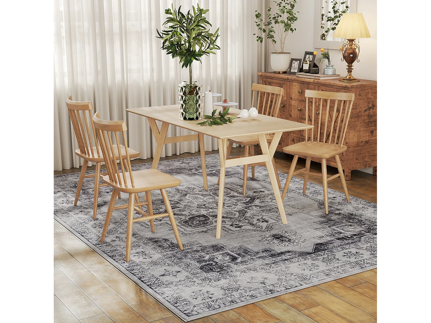 Vera 290 x 200cm Polyester Flannel Grey Vintage Floral Non Slip Washable Rug