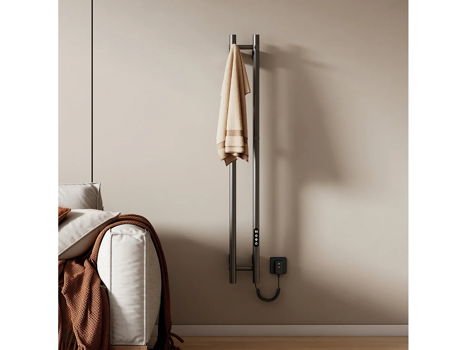 EMKE Sèche-serviettes électrique 120x12,4 cm, 145W, Radiateur Salle de Bain WiFi App/Alexa, Chauffage carbone, Gris