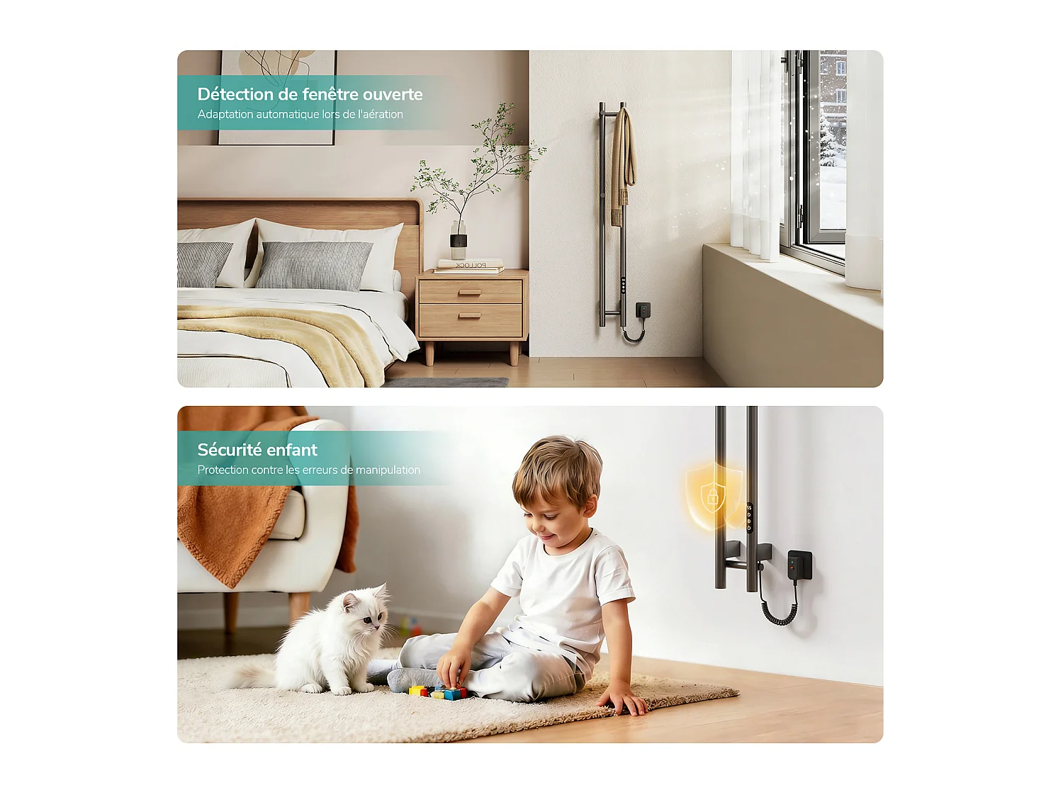 EMKE Sèche-serviettes électrique 120x12,4 cm, 145W, Radiateur Salle de Bain WiFi App/Alexa, Chauffage carbone, Gris