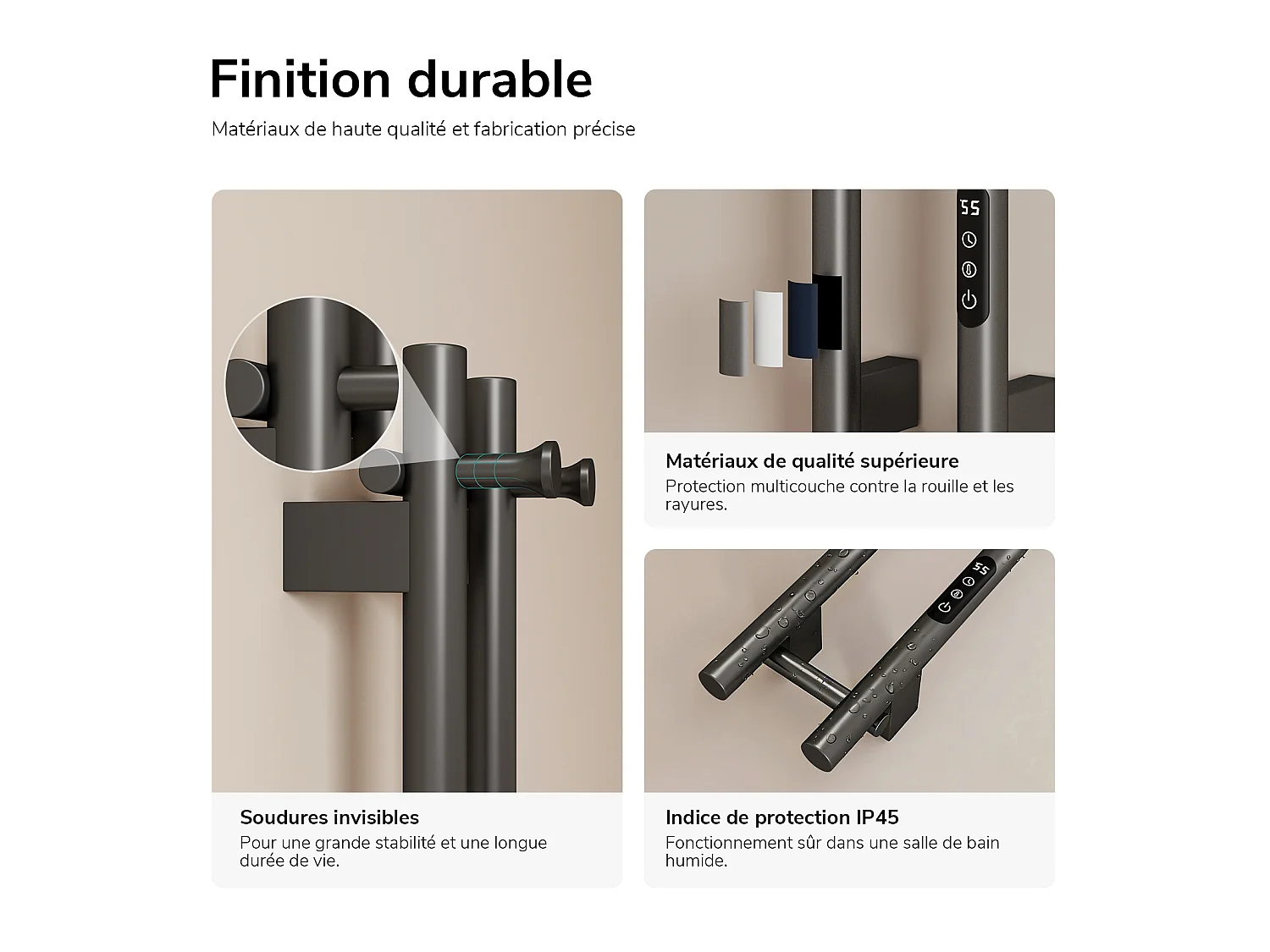 EMKE Sèche-serviettes électrique 120x12,4 cm, 145W, Radiateur Salle de Bain WiFi App/Alexa, Chauffage carbone, Gris