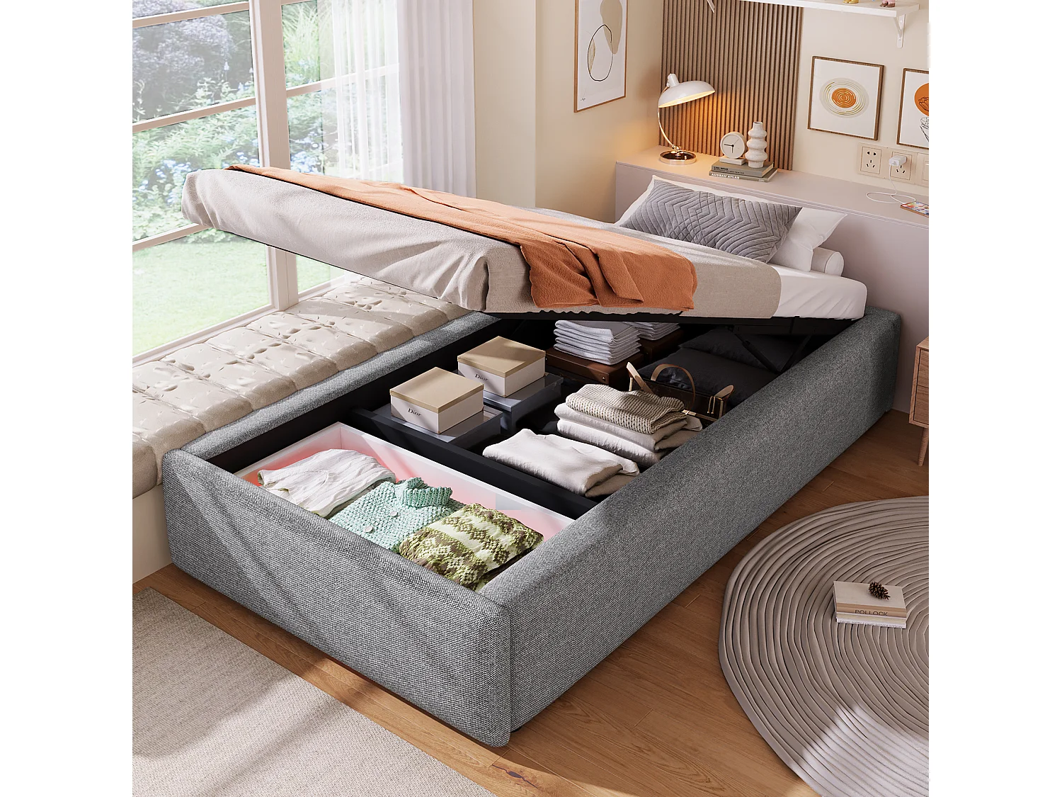 Upholstered Bed 90 × 200 cm with storage - without headboard - with 1 drawer - grey (mattress not included)
