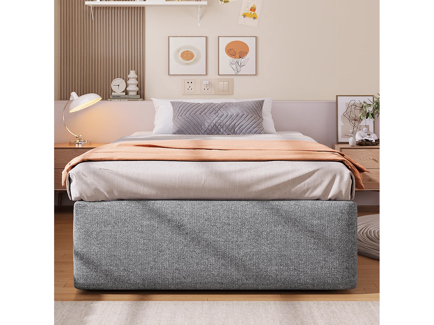 Upholstered Bed 90 × 200 cm with storage - without headboard - with 1 drawer - grey (mattress not included)
