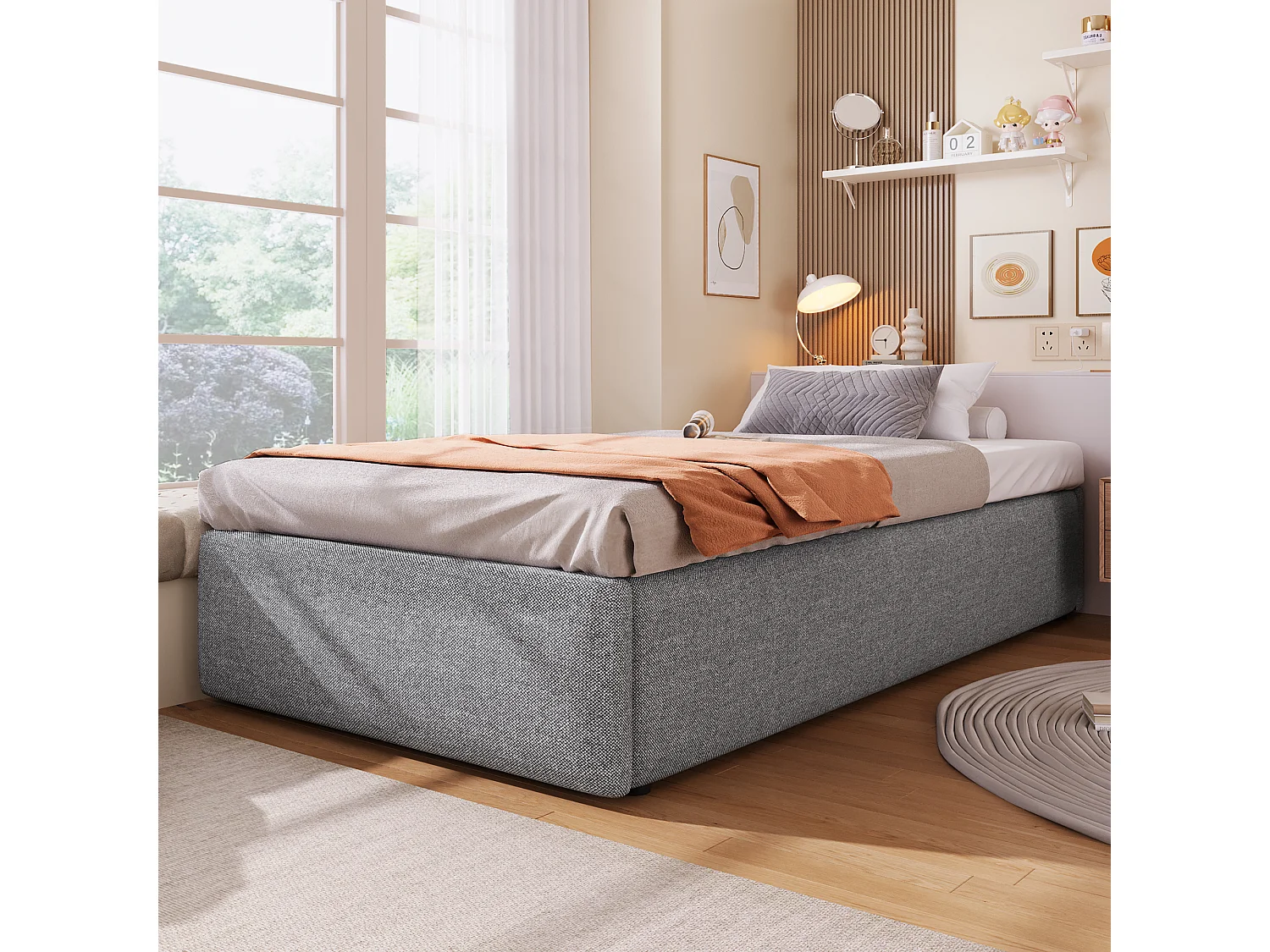 Upholstered Bed 90 × 200 cm with storage - without headboard - with 1 drawer - grey (mattress not included)