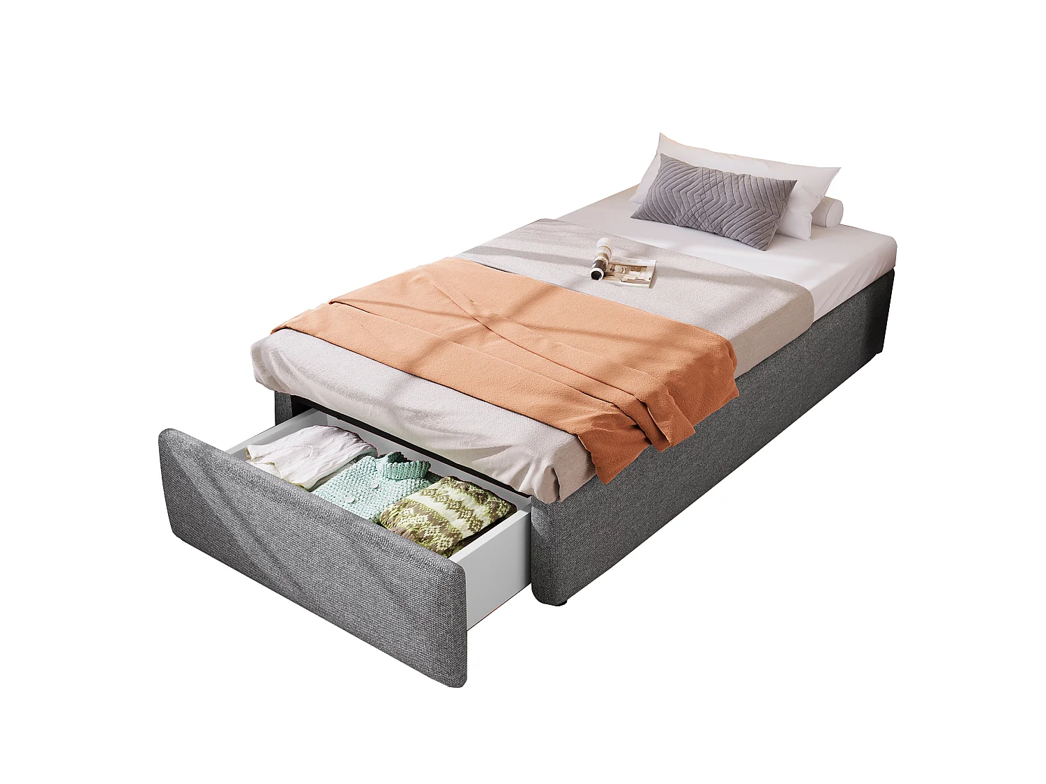 Upholstered Bed 90 × 200 cm with storage - without headboard - with 1 drawer - grey (mattress not included)