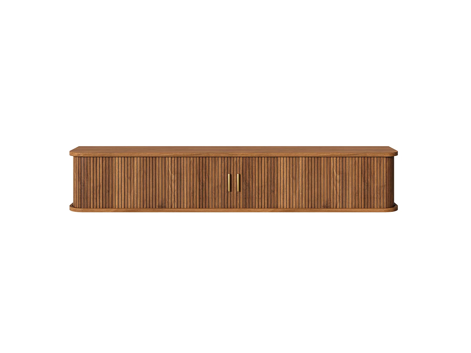 Wand-TV-Möbel 175x30x30 cm - mit LED-Beleuchtung - 2 Schiebetüren und 1 Schublade - abgerundete Ecken - MDF - braun