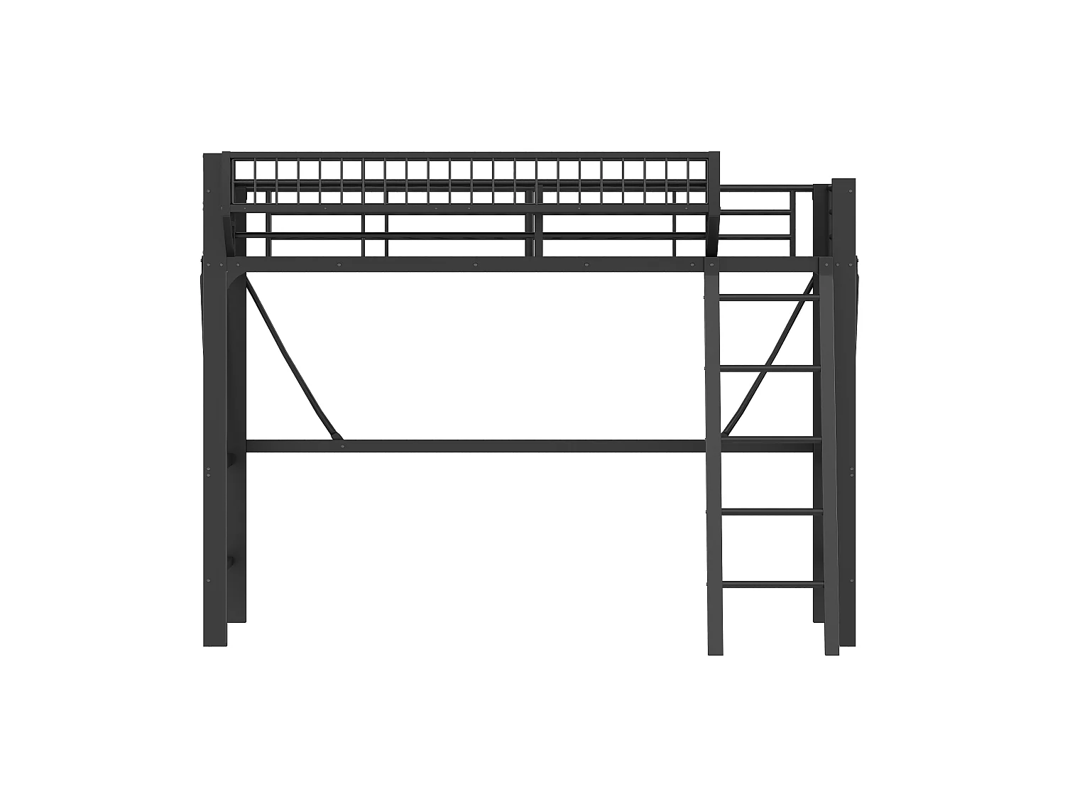 Lit mezzanine en métal 90x200 cm - avec panier de rangement - avec LED - avec barrière de sécurité - Noir (Matelas non inclus)