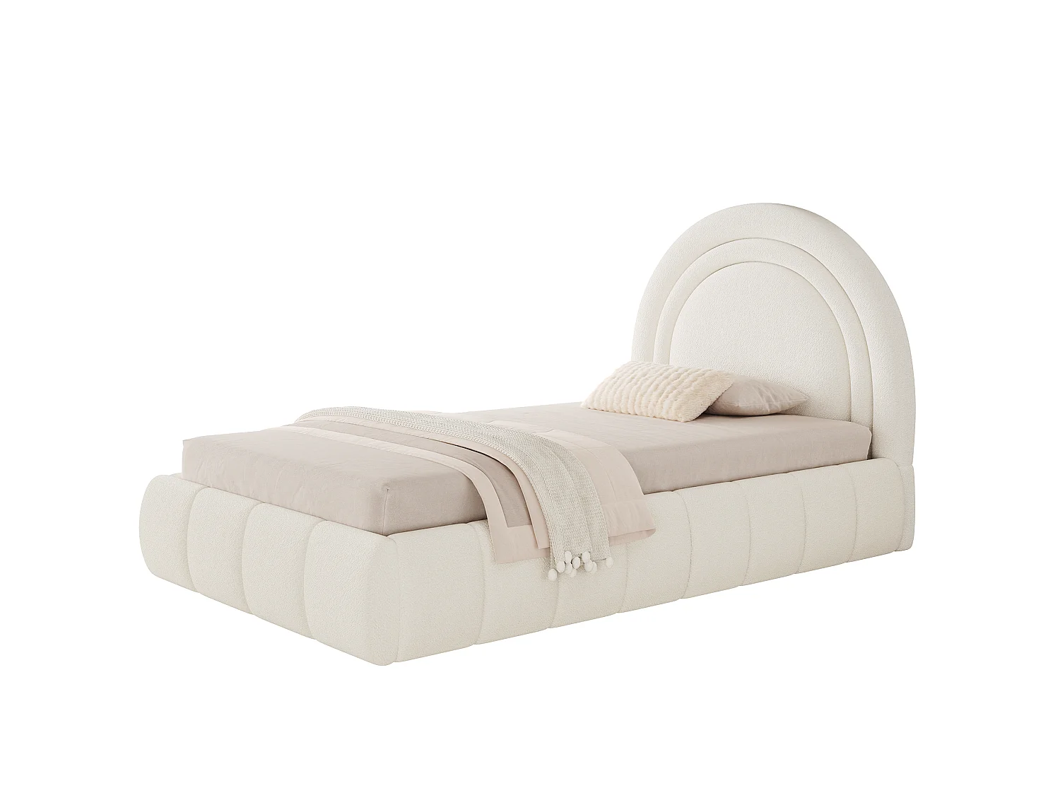 Upholstered Storage Bed 90 × 200 cm - Kids Bed - bouclé fabric - with slatted base - beige (mattress not included)