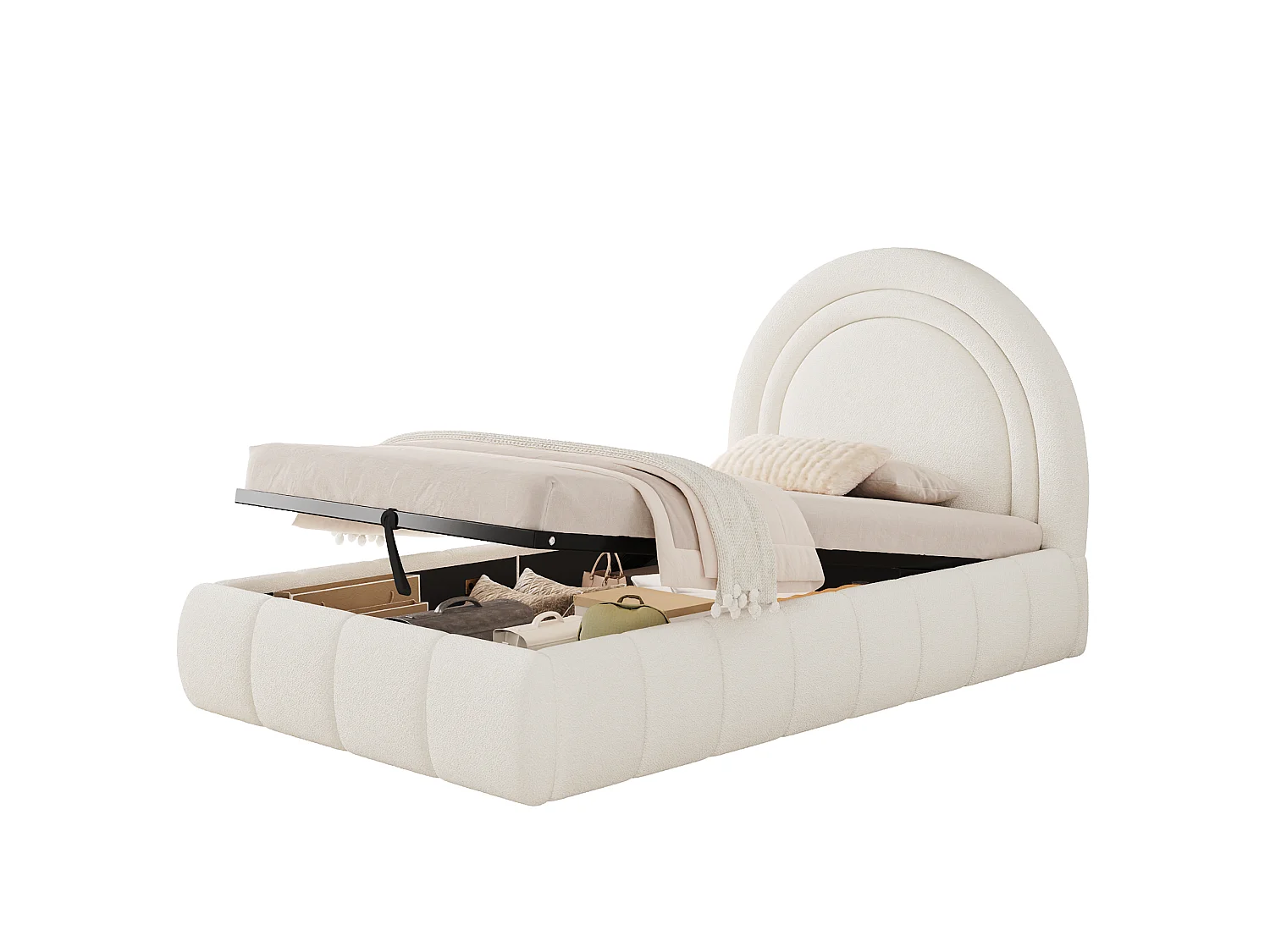 Upholstered Storage Bed 90 × 200 cm - Kids Bed - bouclé fabric - with slatted base - beige (mattress not included)