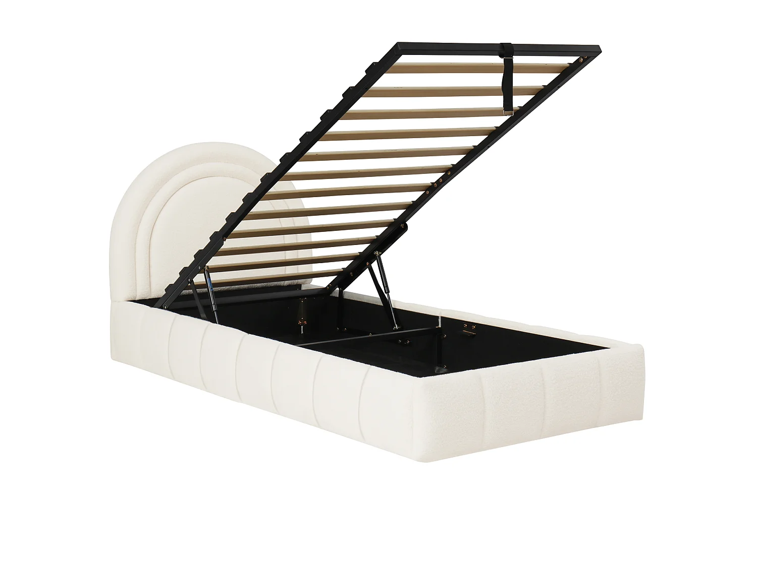 Upholstered Storage Bed 90 × 200 cm - Kids Bed - bouclé fabric - with slatted base - beige (mattress not included)