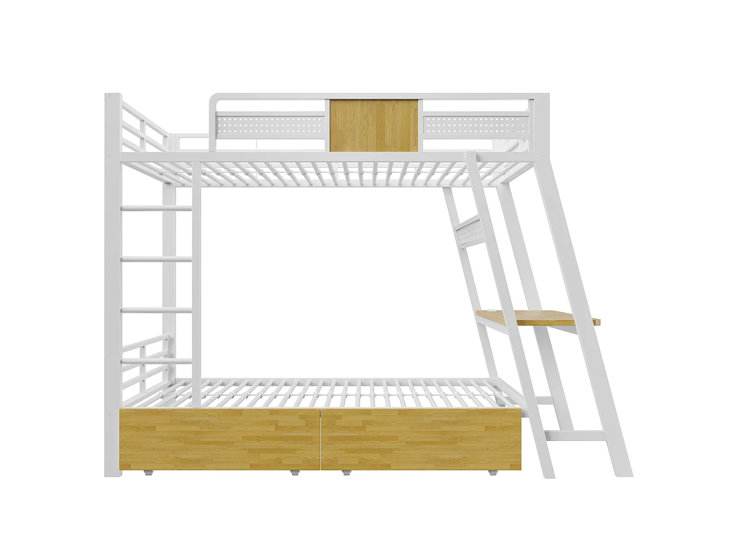 Lit superposé en métal 90x200cm - Avec prise électrique - Avec ports USB et Type-C - Avec éclairage LED - Avec 2 paniers de rangement - blanc