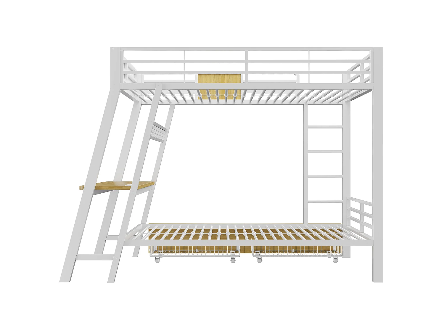 Lit superposé en métal 90x200cm - Avec prise électrique - Avec ports USB et Type-C - Avec éclairage LED - Avec 2 paniers de rangement - blanc