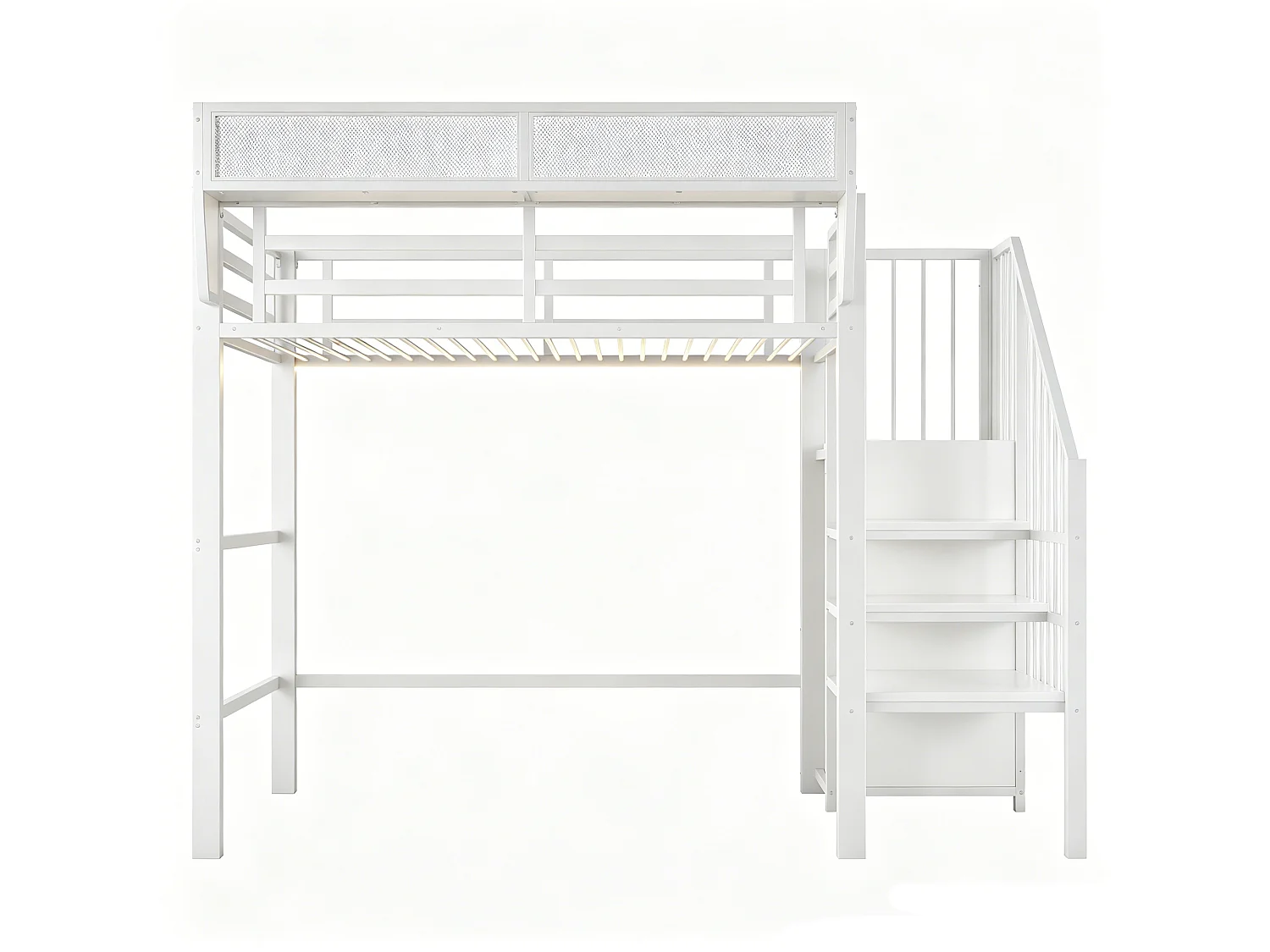 Lit mezzanine 90x200cm - avec éclairage LED - avec échelle de sécurité - avec espace de rangement - blanc (matelas non inclus)