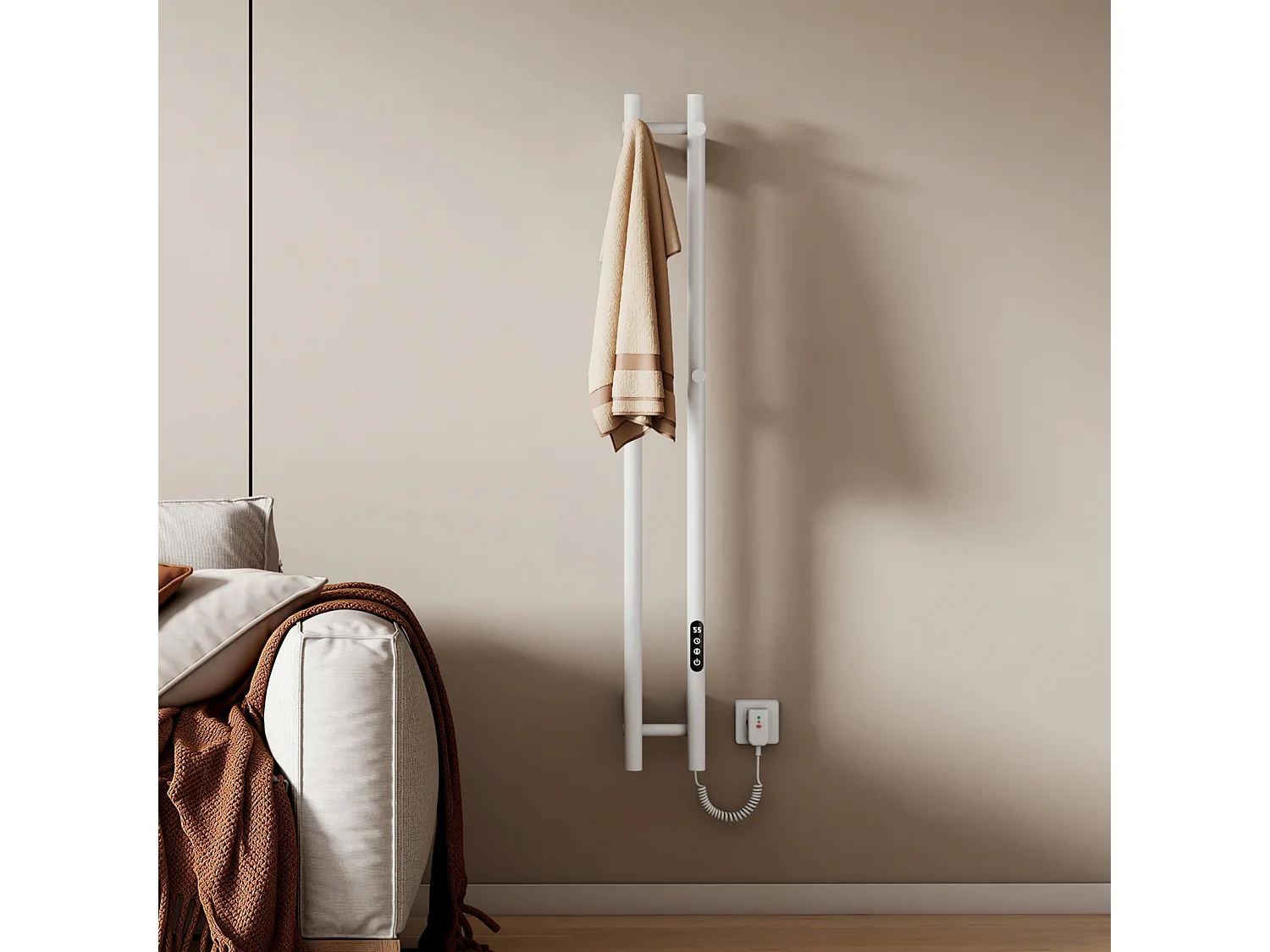 EMKE Sèche-serviettes électrique 120x12,4 cm, 145W, Radiateur Salle de Bain WiFi App/Alexa, Chauffage carbone, Blanc