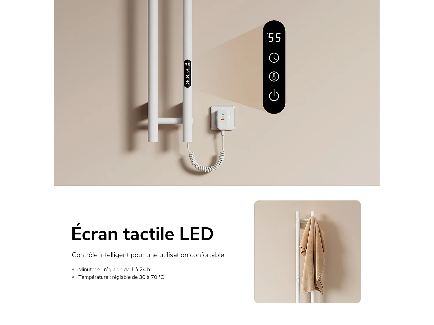 EMKE Scaldasalviette Elettrico 120 x 12,4 cm 145W Radiatore Bagno WiFi App Alexa Riscaldamento in Carbonio Bianco
