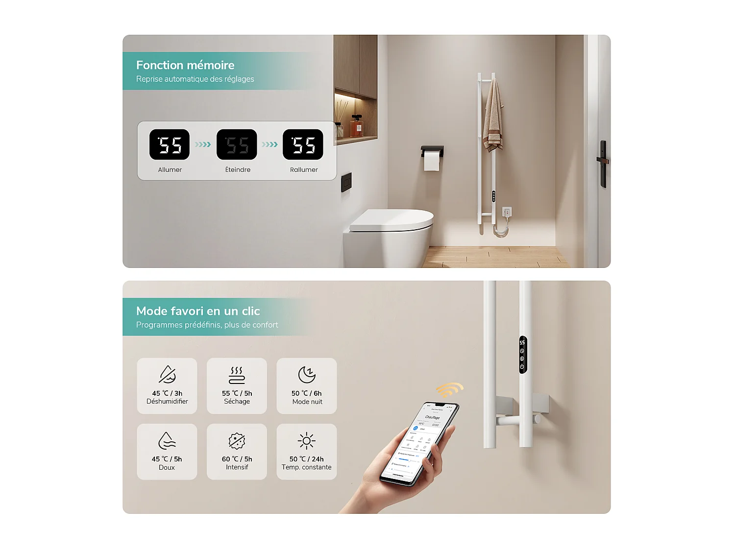 EMKE Scaldasalviette Elettrico 120 x 12,4 cm 145W Radiatore Bagno WiFi App Alexa Riscaldamento in Carbonio Bianco