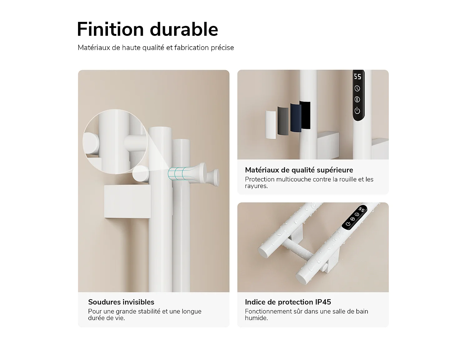 EMKE Scaldasalviette Elettrico 120 x 12,4 cm 145W Radiatore Bagno WiFi App Alexa Riscaldamento in Carbonio Bianco