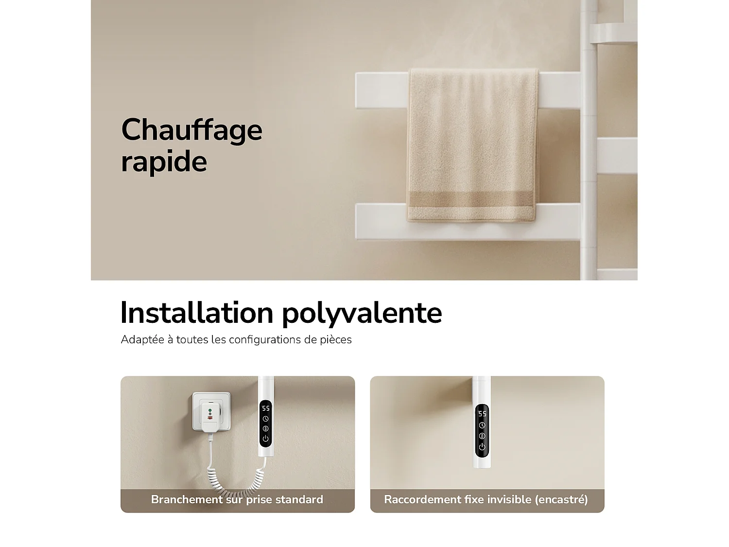 EMKE Elektrische Handdoekradiator 76,9 x 45 cm 180 Graden Draaibare Stangen met Planchet WiFi App Alexa 120W Wit