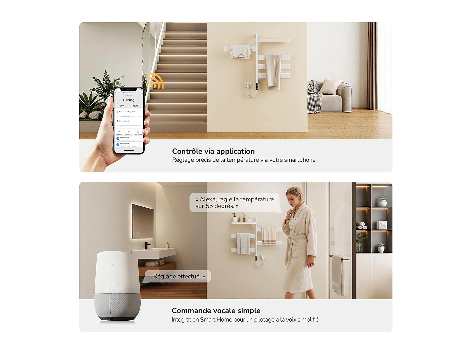 EMKE Elektrische Handdoekradiator 76,9 x 45 cm 180 Graden Draaibare Stangen met Planchet WiFi App Alexa 120W Wit