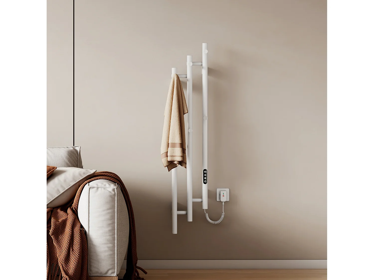EMKE Sèche-serviettes électrique 115x21,6 cm, 220W, Radiateur Salle de Bain WiFi App/Alexa, Chauffage carbone, Blanc
