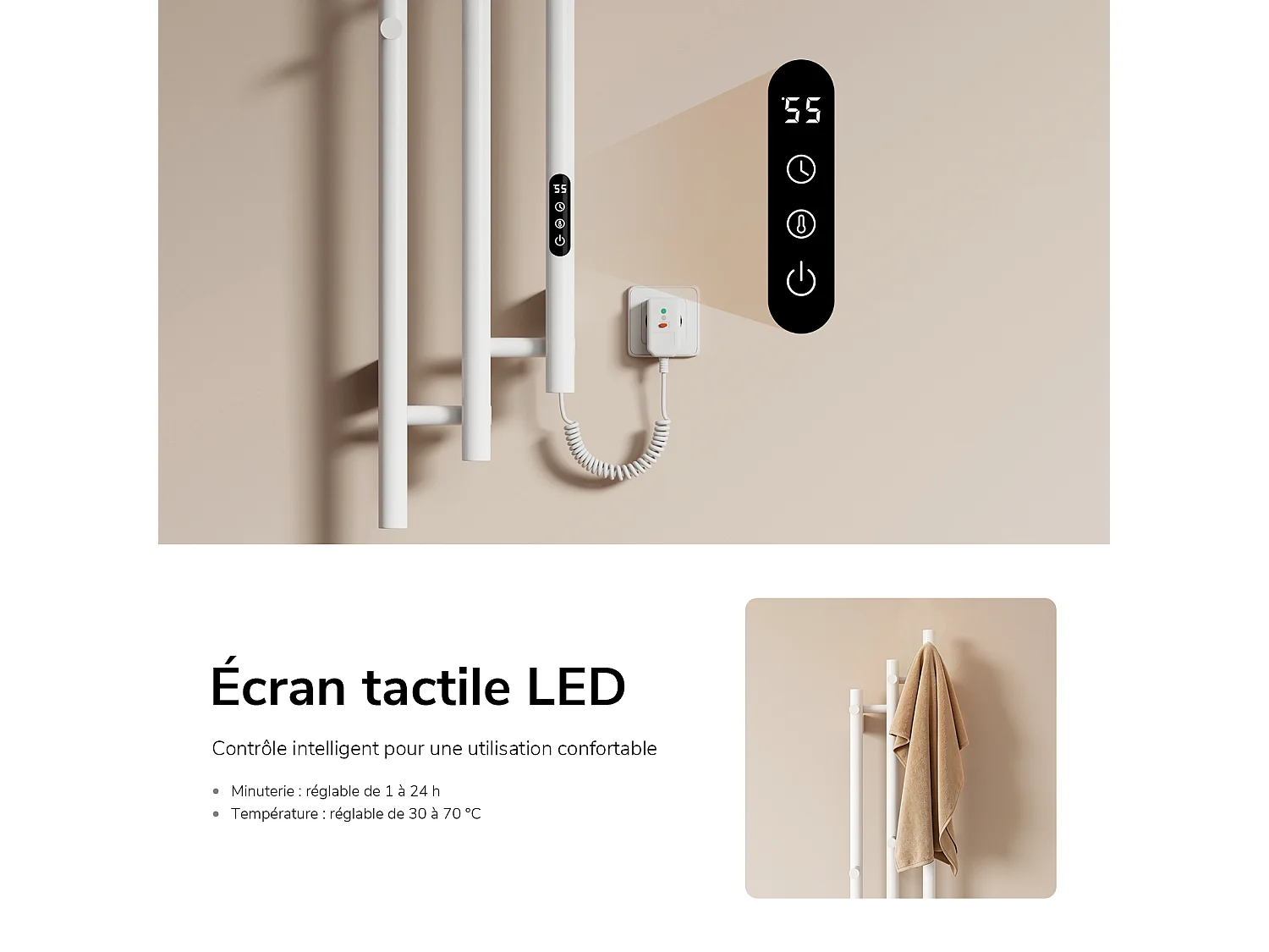 EMKE Scaldasalviette Elettrico 115 x 21,6 cm 220W Radiatore Bagno WiFi App Alexa Riscaldamento in Carbonio Bianco