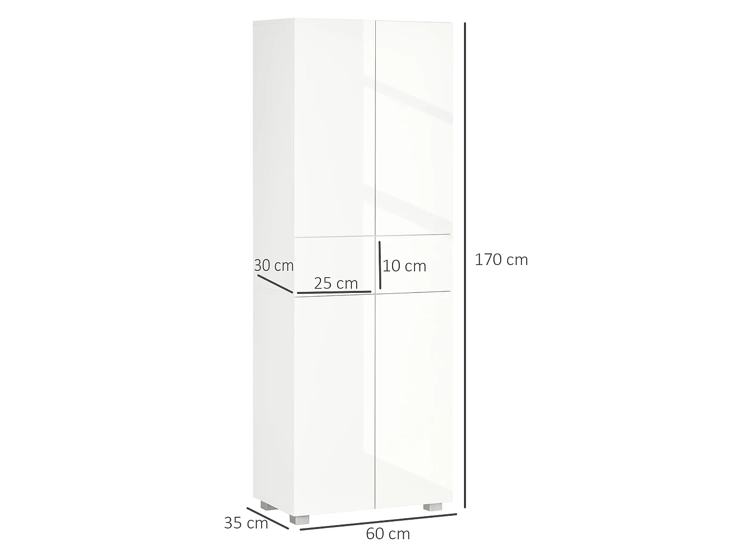 Luvami High Gloss White 4 Door Kitchen Cupboard with 5 Tier Storage and Push to Open Drawers