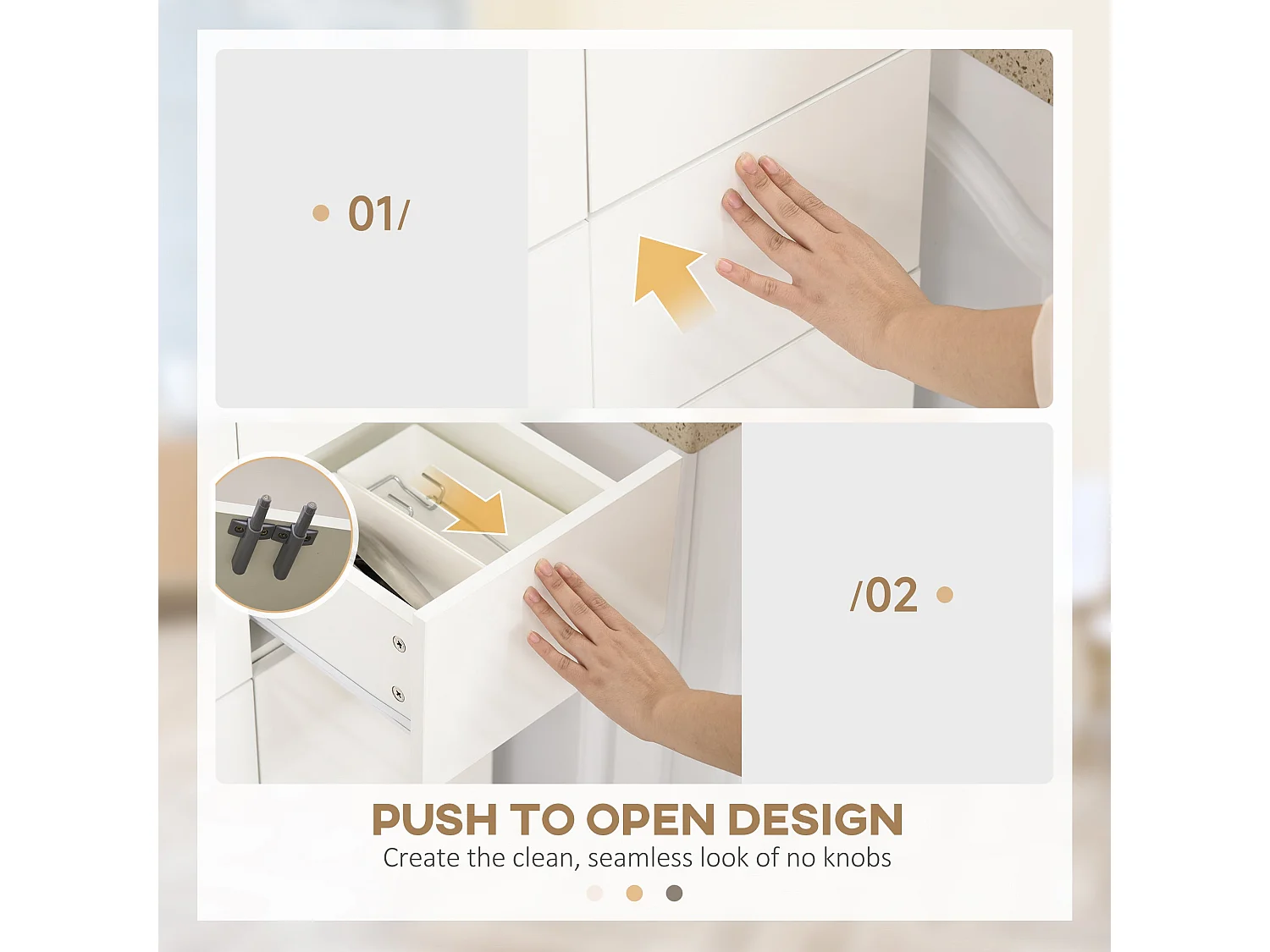 Luvami High Gloss White 4 Door Kitchen Cupboard with 5 Tier Storage and Push to Open Drawers