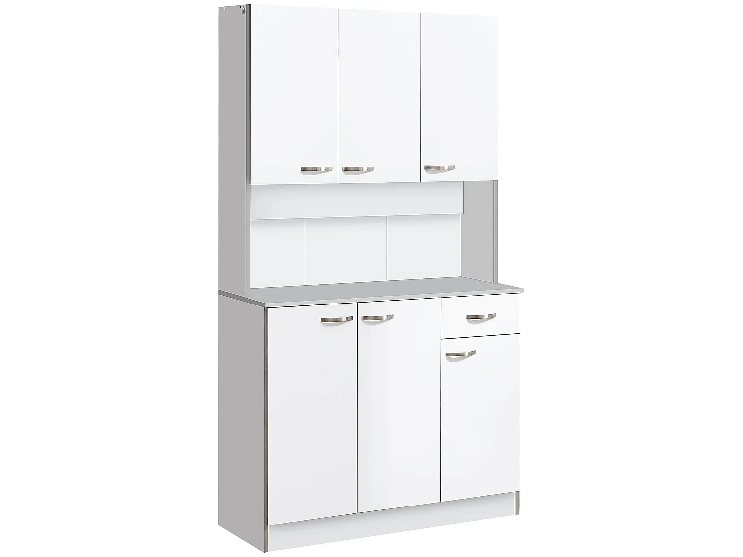 Tovesu White Large Kitchen Cupboard 6 Doors 1 Drawer Adjustable Shelves Countertop