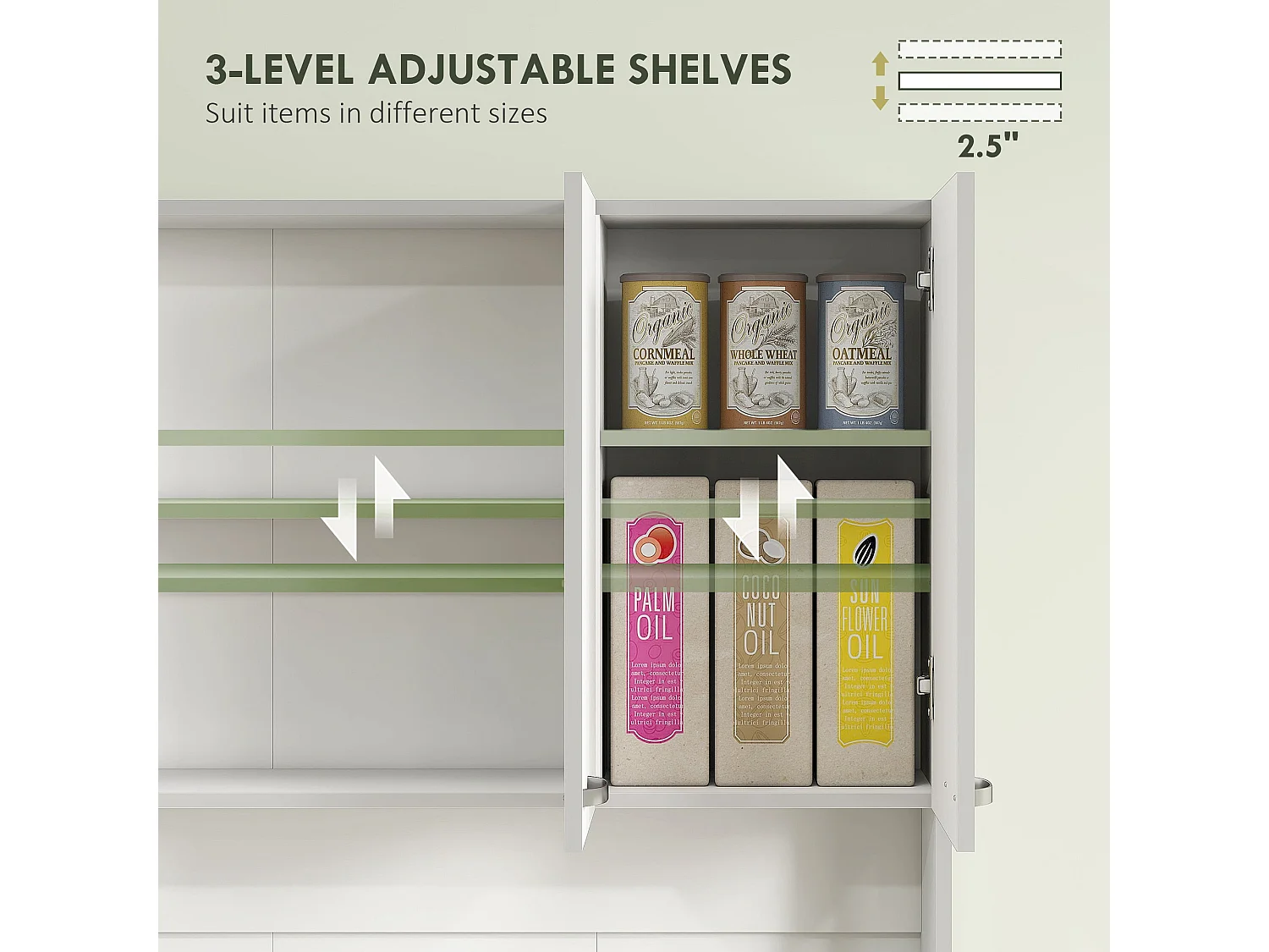 Tovesu White Large Kitchen Cupboard 6 Doors 1 Drawer Adjustable Shelves Countertop