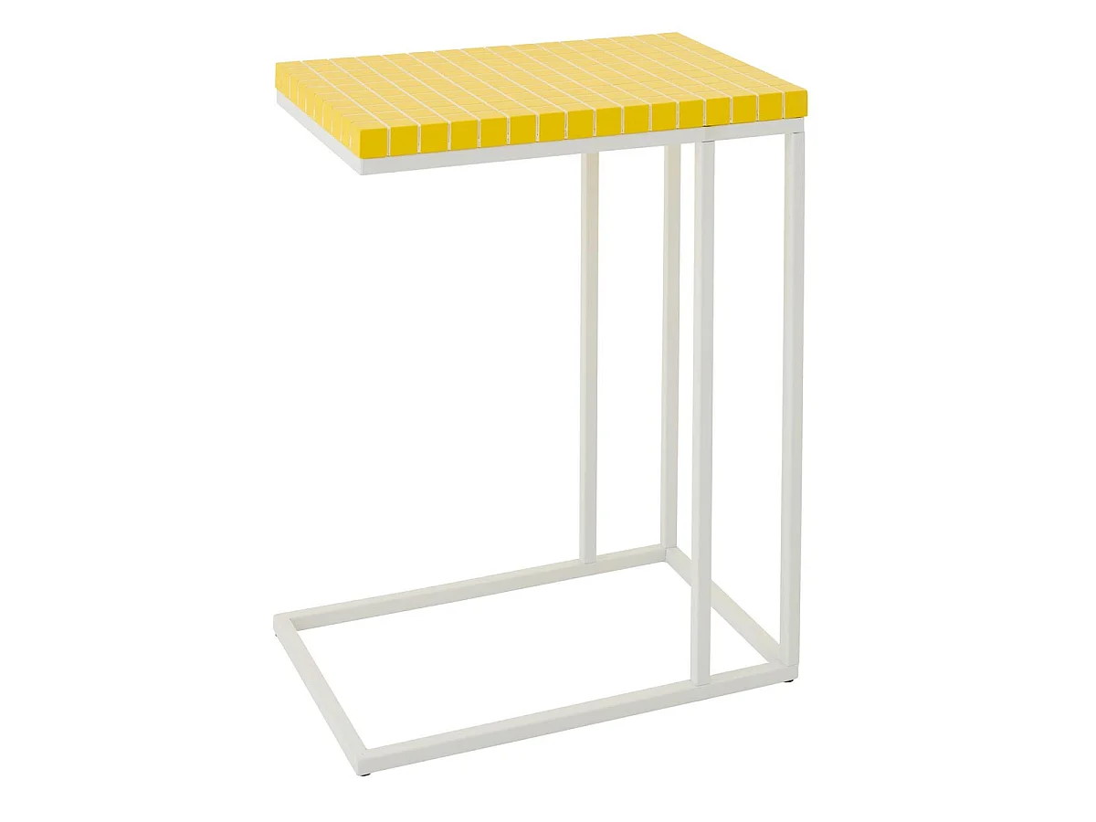 Table d'Appoint à Carreaux "Spia" 60cm Jaune & Blanc