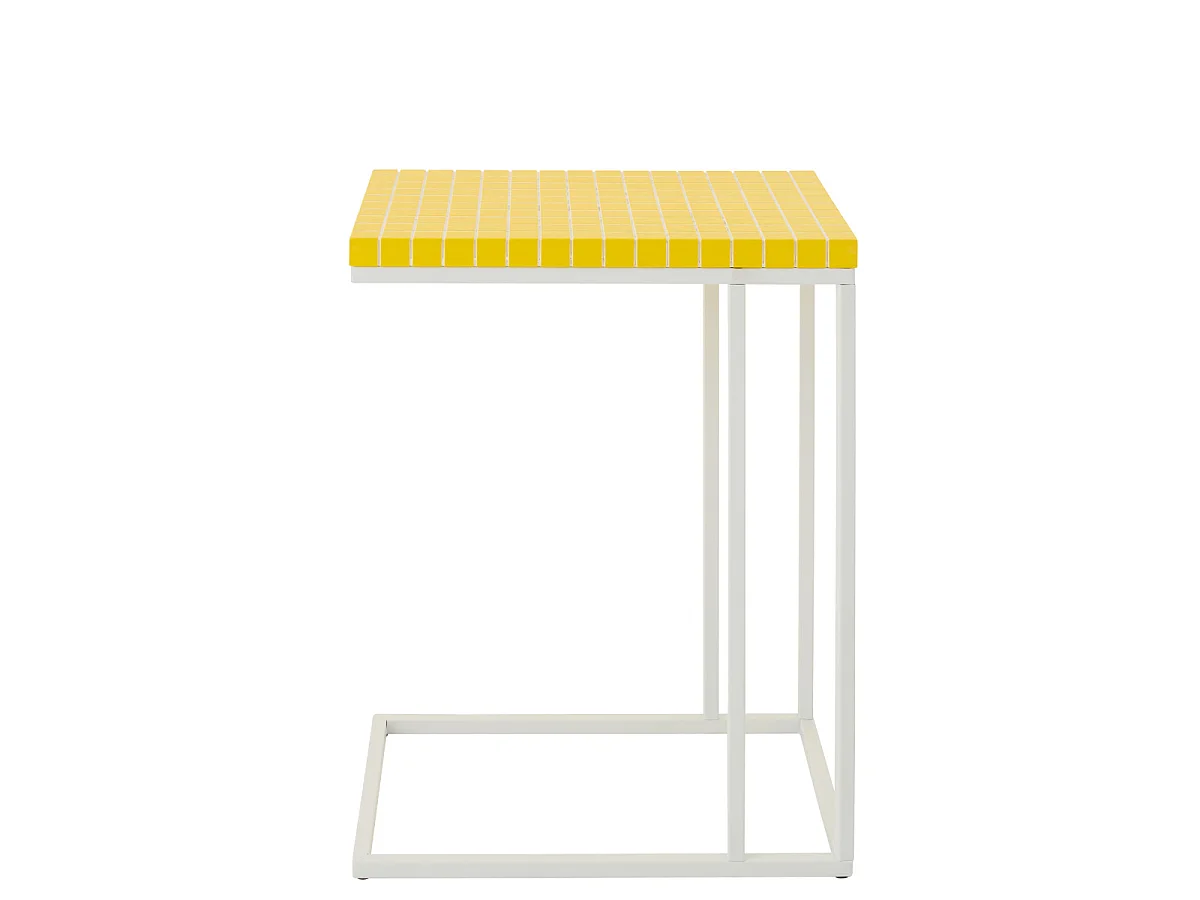Table d'Appoint à Carreaux "Spia" 60cm Jaune & Blanc