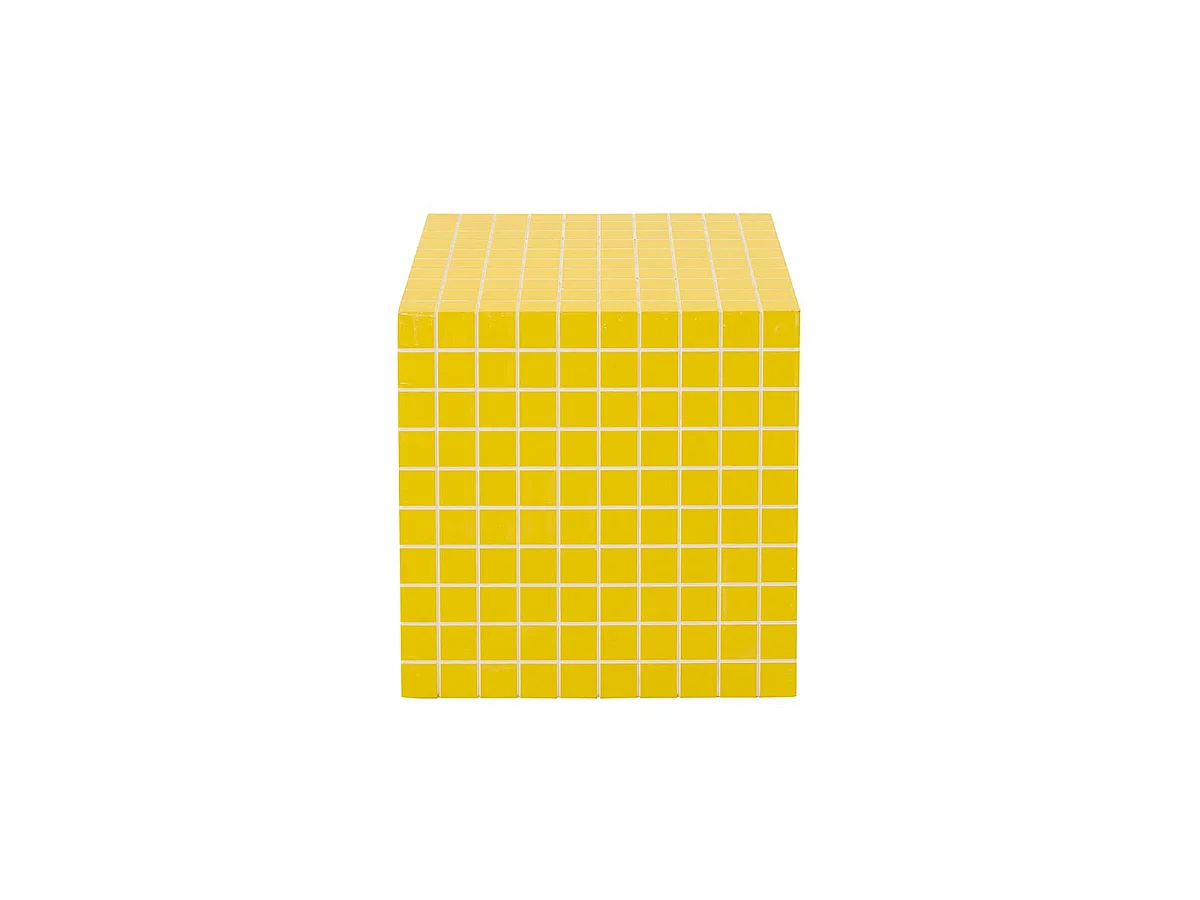 Table d'Appoint Cube à Carreaux "Spia" 35cm Jaune & Blanc