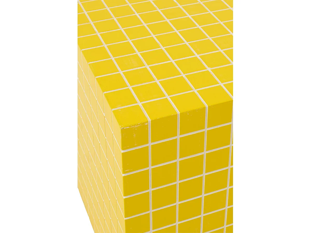 Table d'Appoint Cube à Carreaux "Spia" 35cm Jaune & Blanc
