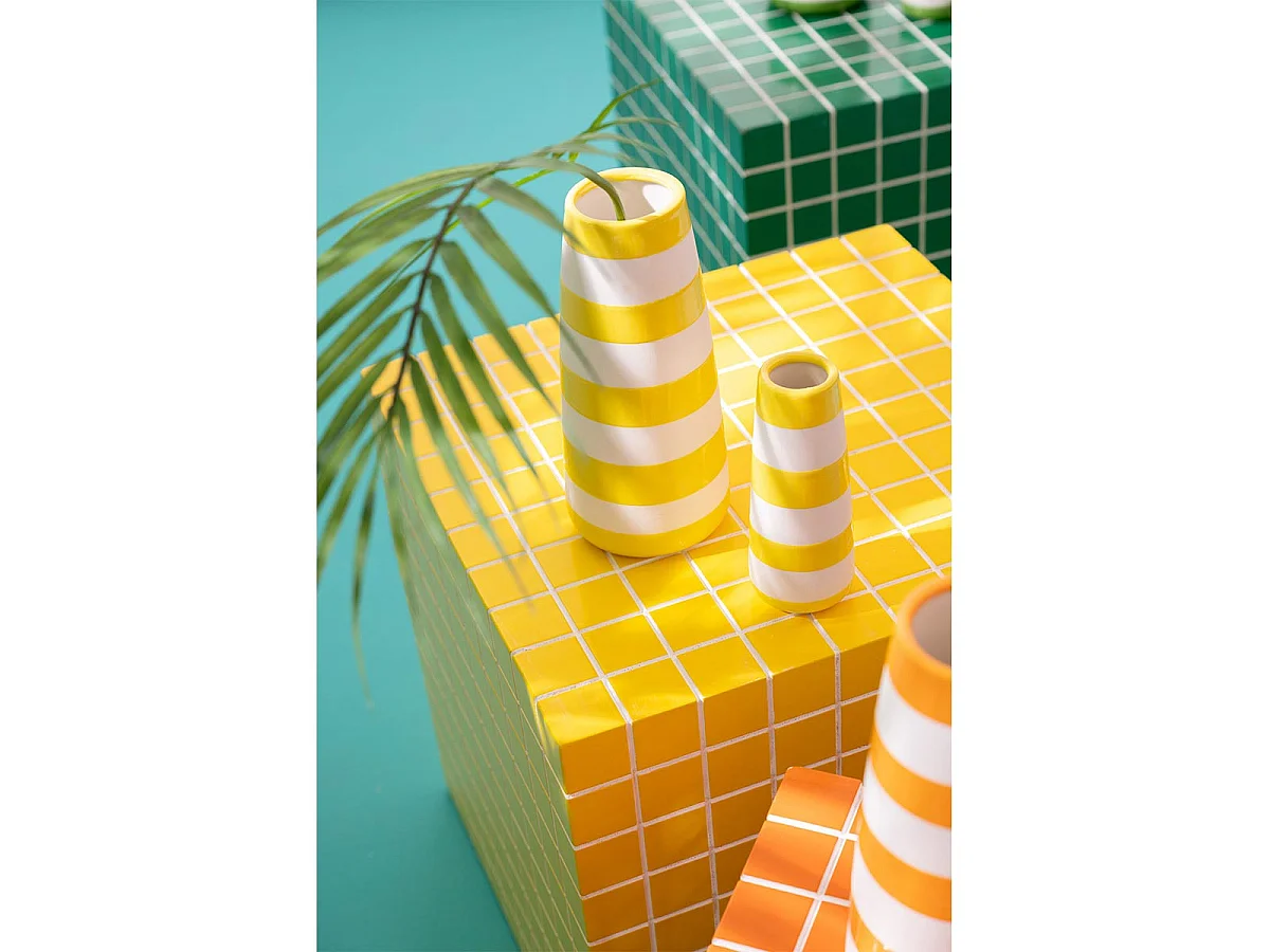 Table d'Appoint Cube à Carreaux "Spia" 35cm Jaune & Blanc