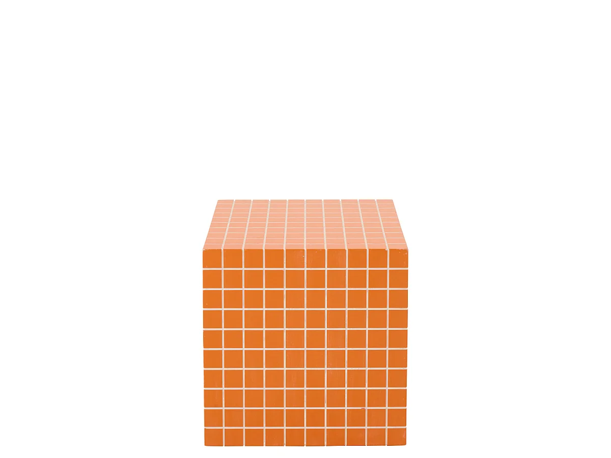 Table d'Appoint Cube à Carreaux "Spia" 35cm Orange & Blanc