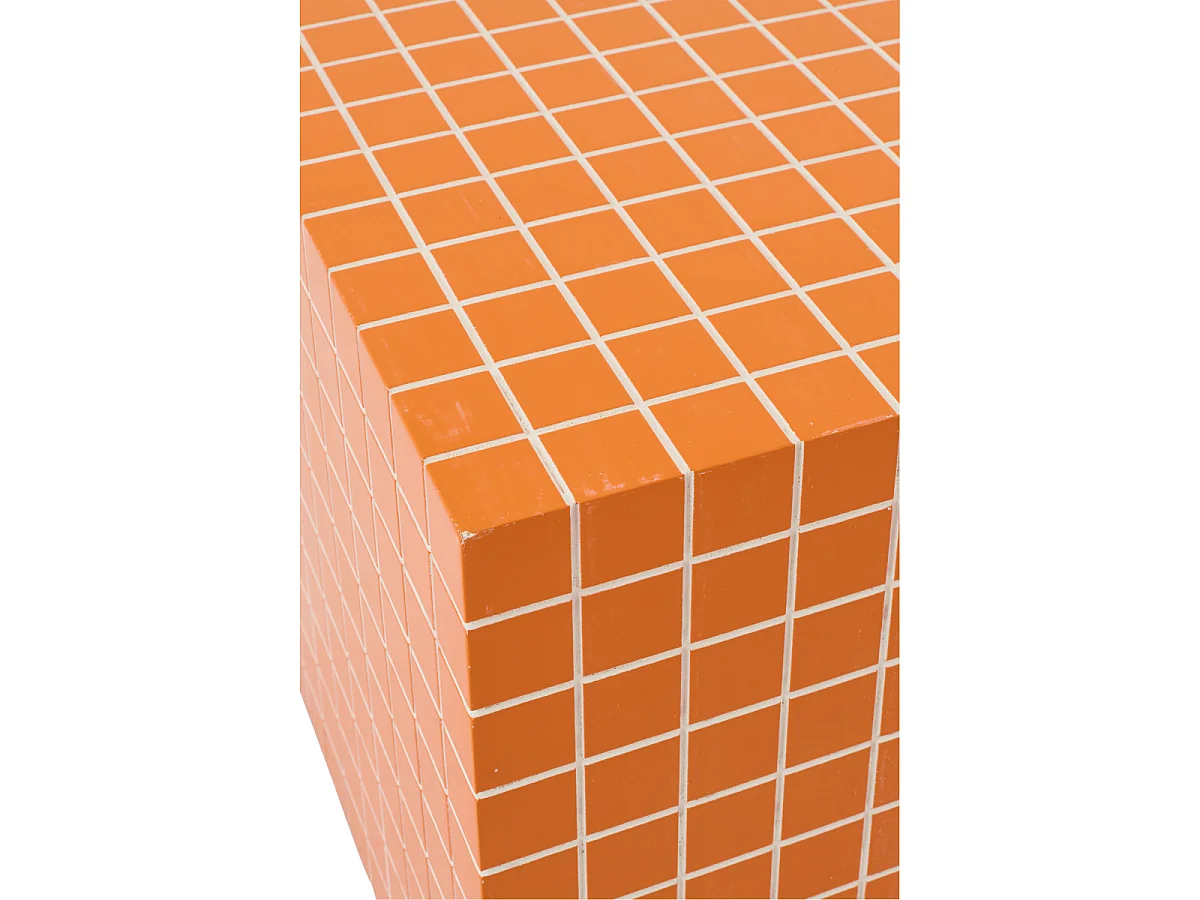 Table d'Appoint Cube à Carreaux "Spia" 35cm Orange & Blanc