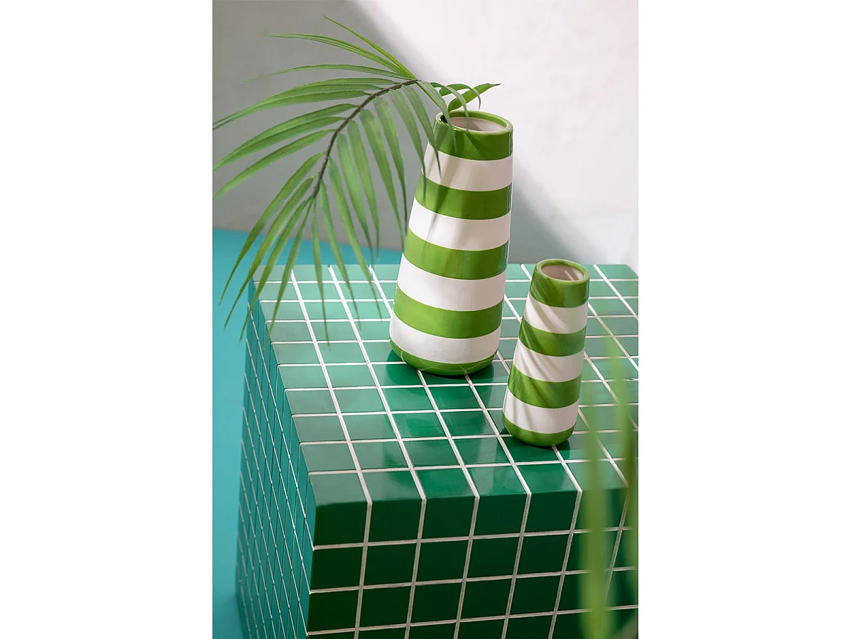 Table d'Appoint Cube à Carreaux "Spia" 35cm Vert & Blanc