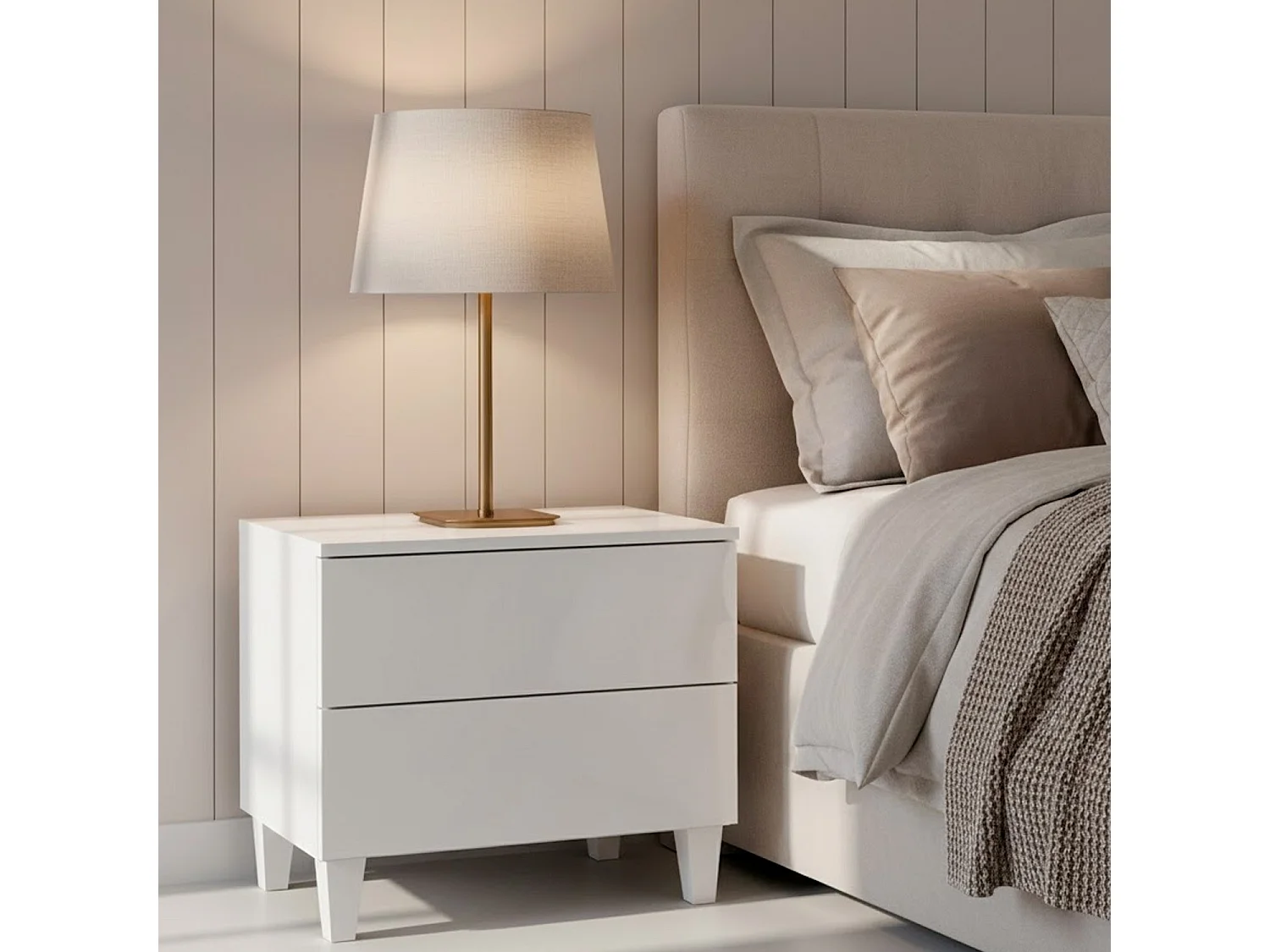 Comodino Moderno A 2 Cassetti Mobiletto Da Camera Da Letto Con Piedini Struttura Resistente In Melaminico Antigraffio Montaggio Facile 50 X 34 X 39 Cm Bianco Lucido