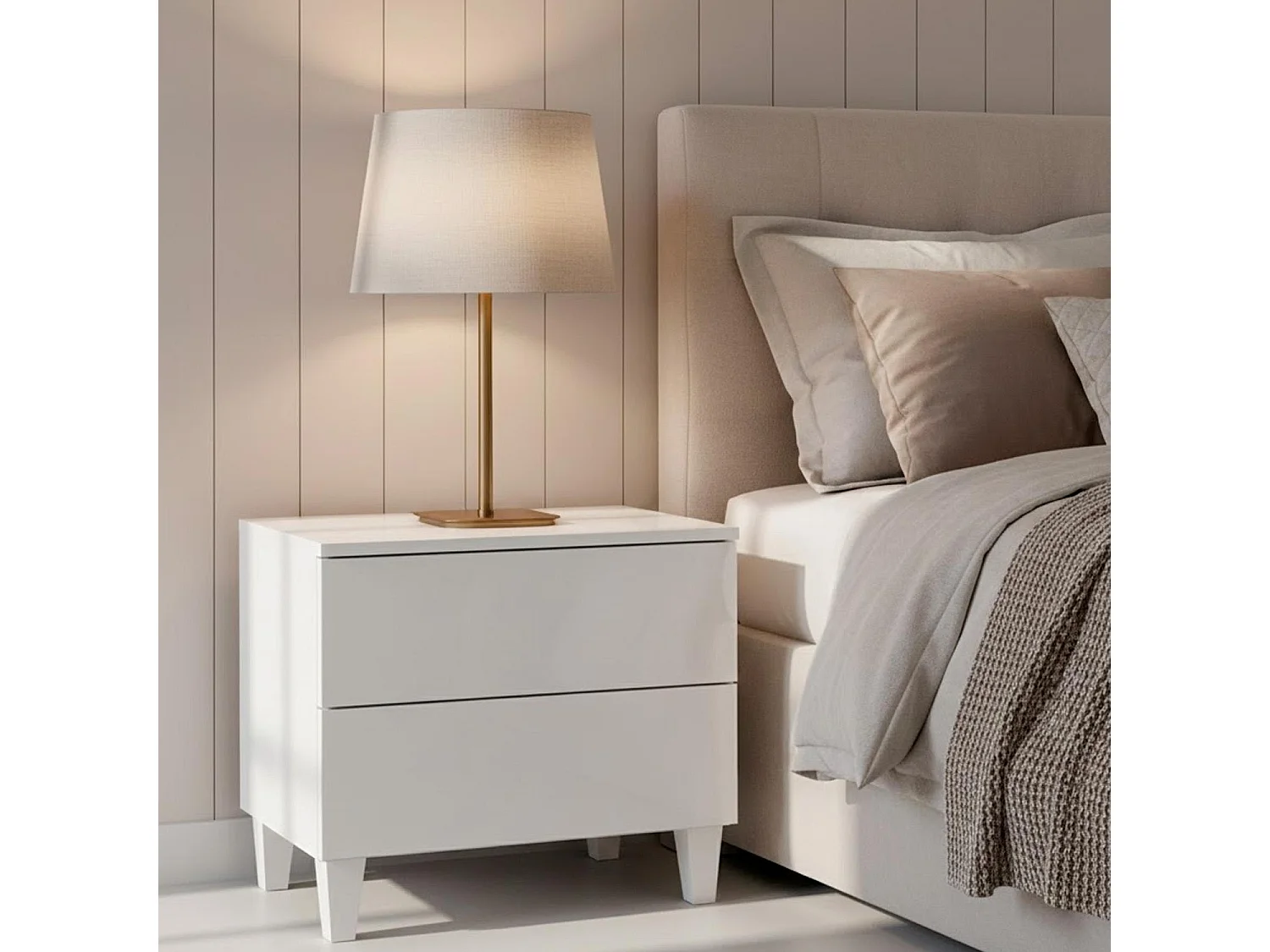 Comodino Moderno A 2 Cassetti Mobiletto Da Camera Da Letto Con Piedini Struttura Resistente In Melaminico Antigraffio Montaggio Facile 50 X 34 X 39 Cm Bianco Lucido