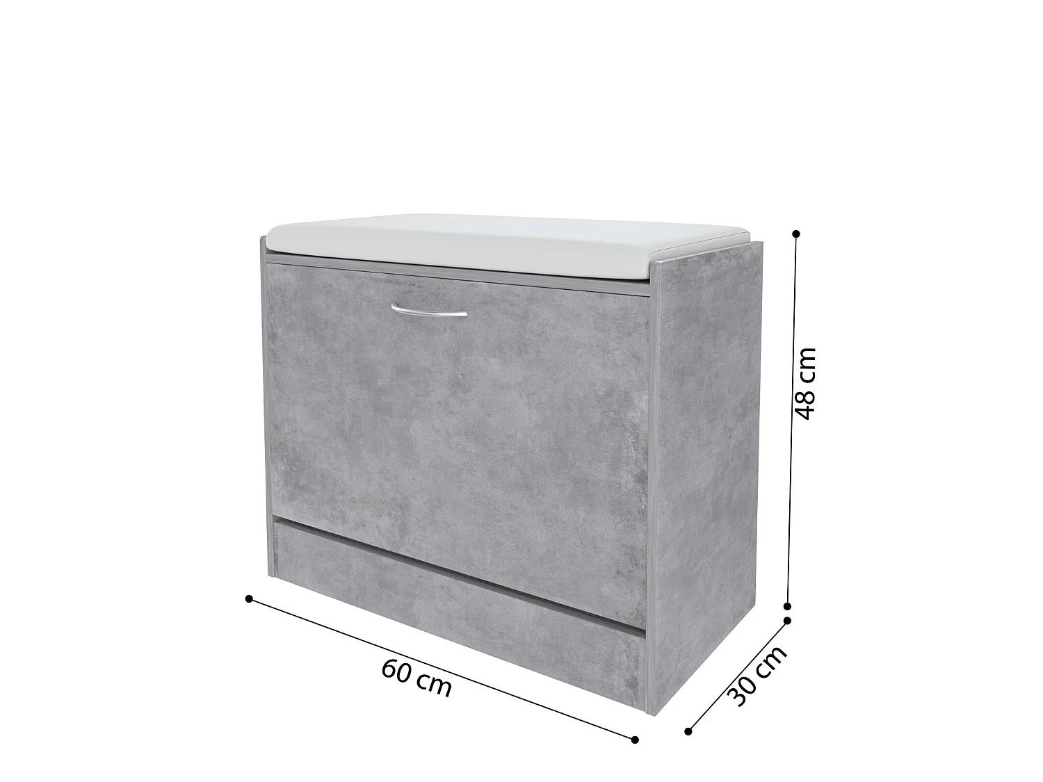 Panca Portascarpe Scarpiera Da Ingresso Piccola Salvaspazio Con Cuscino Anta A Ribalta Seduta Imbottita In Ecopelle Tripla Profondità 60 x 30 x 48 Cm Grigio Cemento