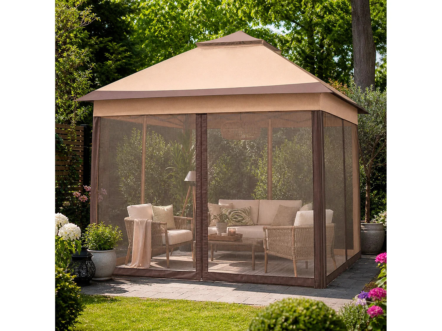 Gazebo Da Giardino Pop Up Altezza Regolabile Da 2.7 A 2.9 M Zanzariere Removibili Apertura Rapida E Borsa Trasporto Per Eventi Patio Piscina Campeggio Feste Kaki