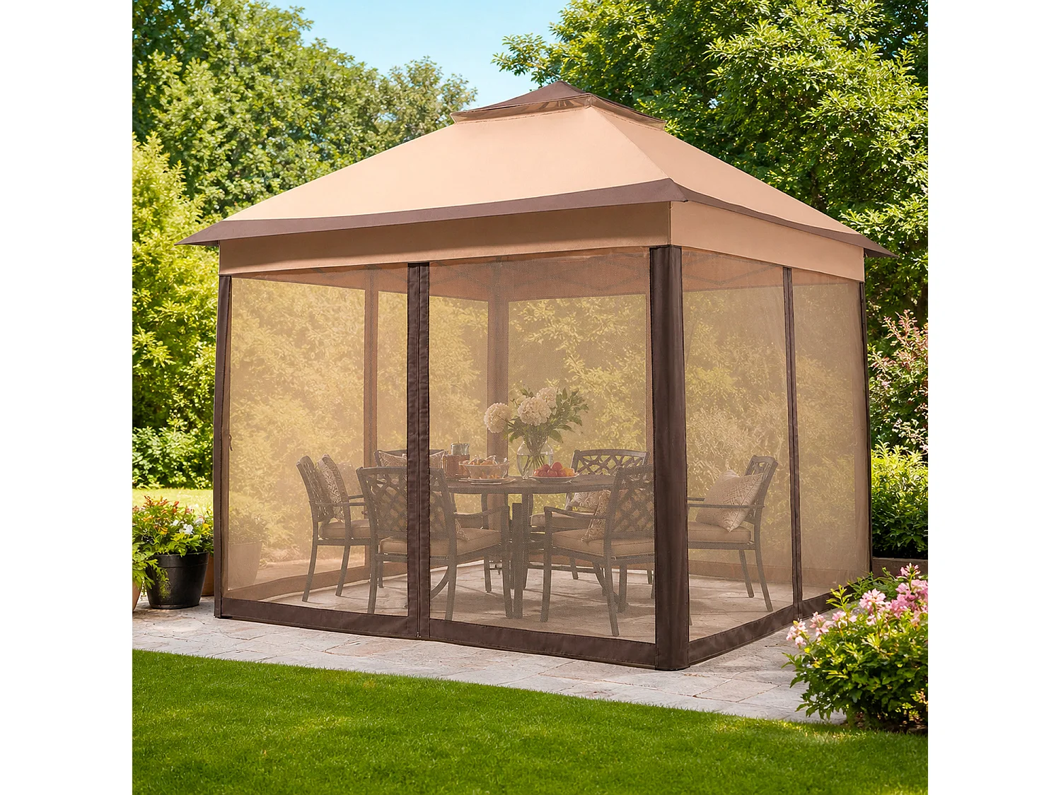 Gazebo Da Giardino Pop Up Altezza Regolabile Da 2.7 A 2.9 M Zanzariere Removibili Apertura Rapida E Borsa Trasporto Per Eventi Patio Piscina Campeggio Feste Kaki