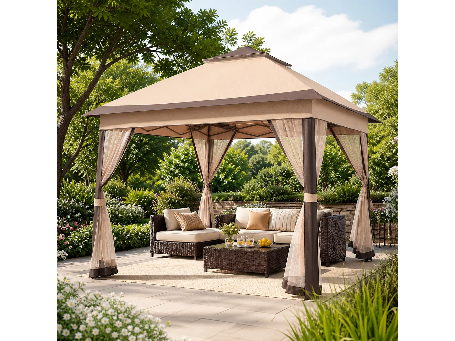 Gazebo Da Giardino Pop Up Altezza Regolabile Da 2.7 A 2.9 M Zanzariere Removibili Apertura Rapida E Borsa Trasporto Per Eventi Patio Piscina Campeggio Feste Kaki
