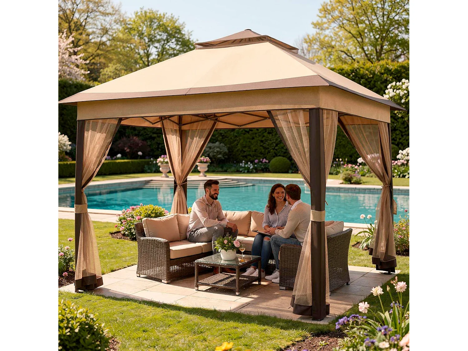 Gazebo Da Giardino Pop Up Altezza Regolabile Da 2.7 A 2.9 M Zanzariere Removibili Apertura Rapida E Borsa Trasporto Per Eventi Patio Piscina Campeggio Feste Kaki