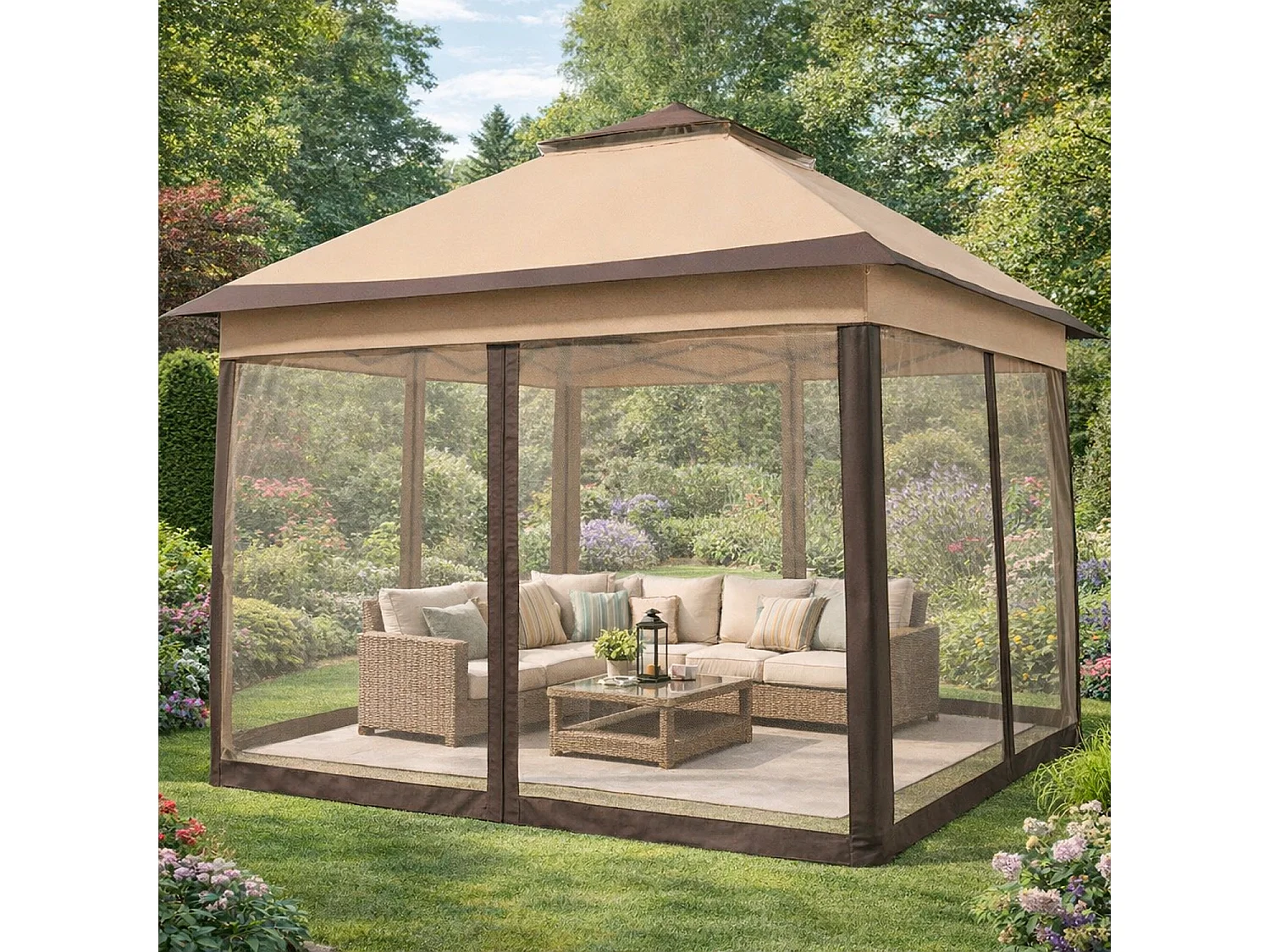 Gazebo Da Giardino Pop Up Altezza Regolabile Da 2.7 A 2.9 M Zanzariere Removibili Apertura Rapida E Borsa Trasporto Per Eventi Patio Piscina Campeggio Feste Kaki