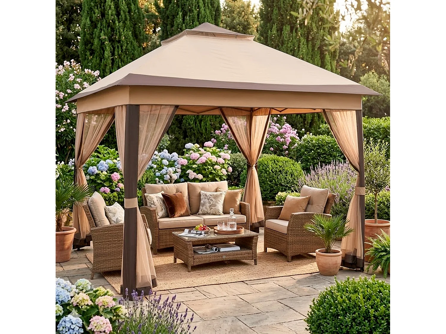 Gazebo Da Giardino Pop Up Altezza Regolabile Da 2.7 A 2.9 M Zanzariere Removibili Apertura Rapida E Borsa Trasporto Per Eventi Patio Piscina Campeggio Feste Kaki