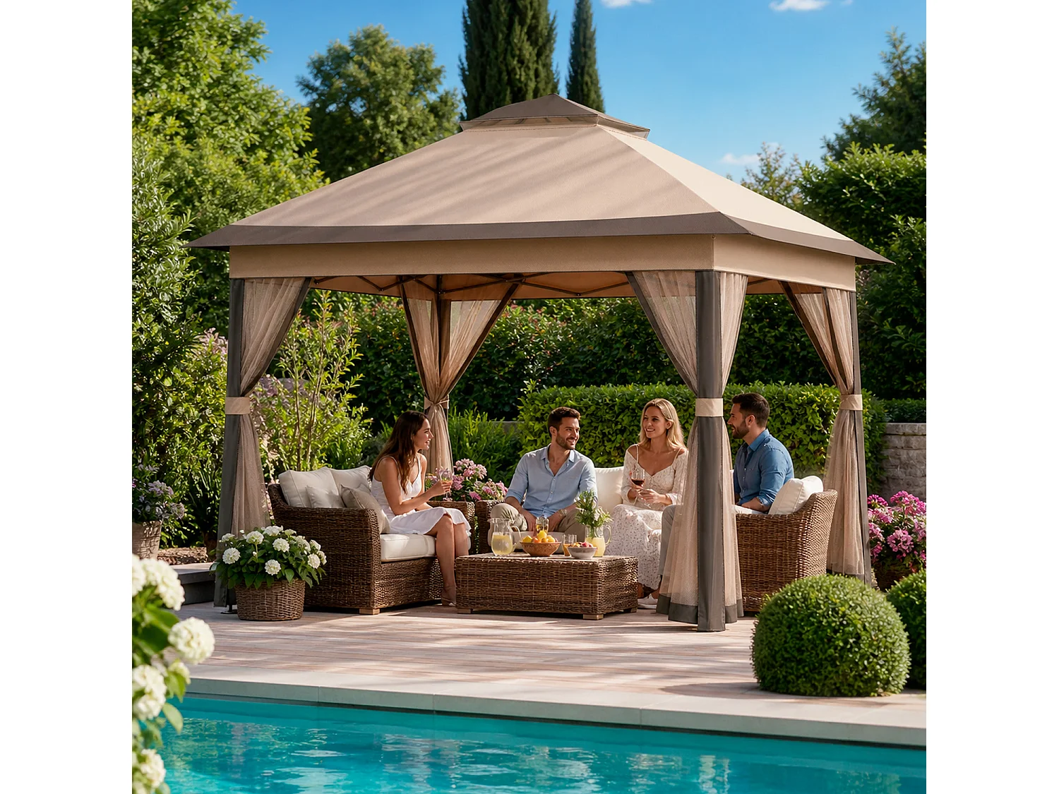 Gazebo Da Giardino Pop Up Altezza Regolabile Da 2.7 A 2.9 M Zanzariere Removibili Apertura Rapida E Borsa Trasporto Per Eventi Patio Piscina Campeggio Feste Kaki