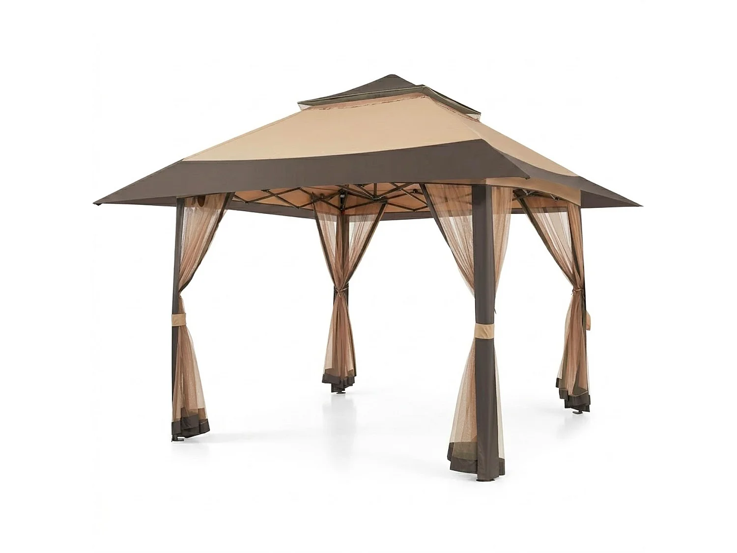 Gazebo Pop Up 4x4m Da Giardino Con Zanzariere Tetto Allargato Altezza Regolabile 2.7-2.9m Apertura Rapida Borsa Trasporto Per Eventi Piscina Feste Campeggio Kaki