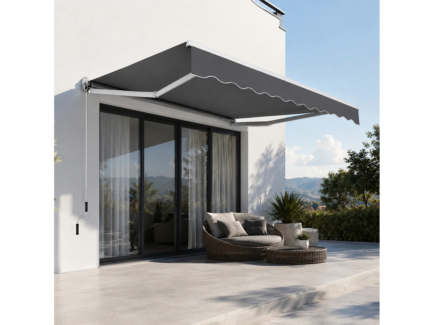 Tenda Da Sole A Manovella Con Inclinazione Regolabile Struttura In Alluminio Rinforzato Design Moderno Per Balcone Terrazza Veranda Giardino 295x250 Cm Grigio Scuro