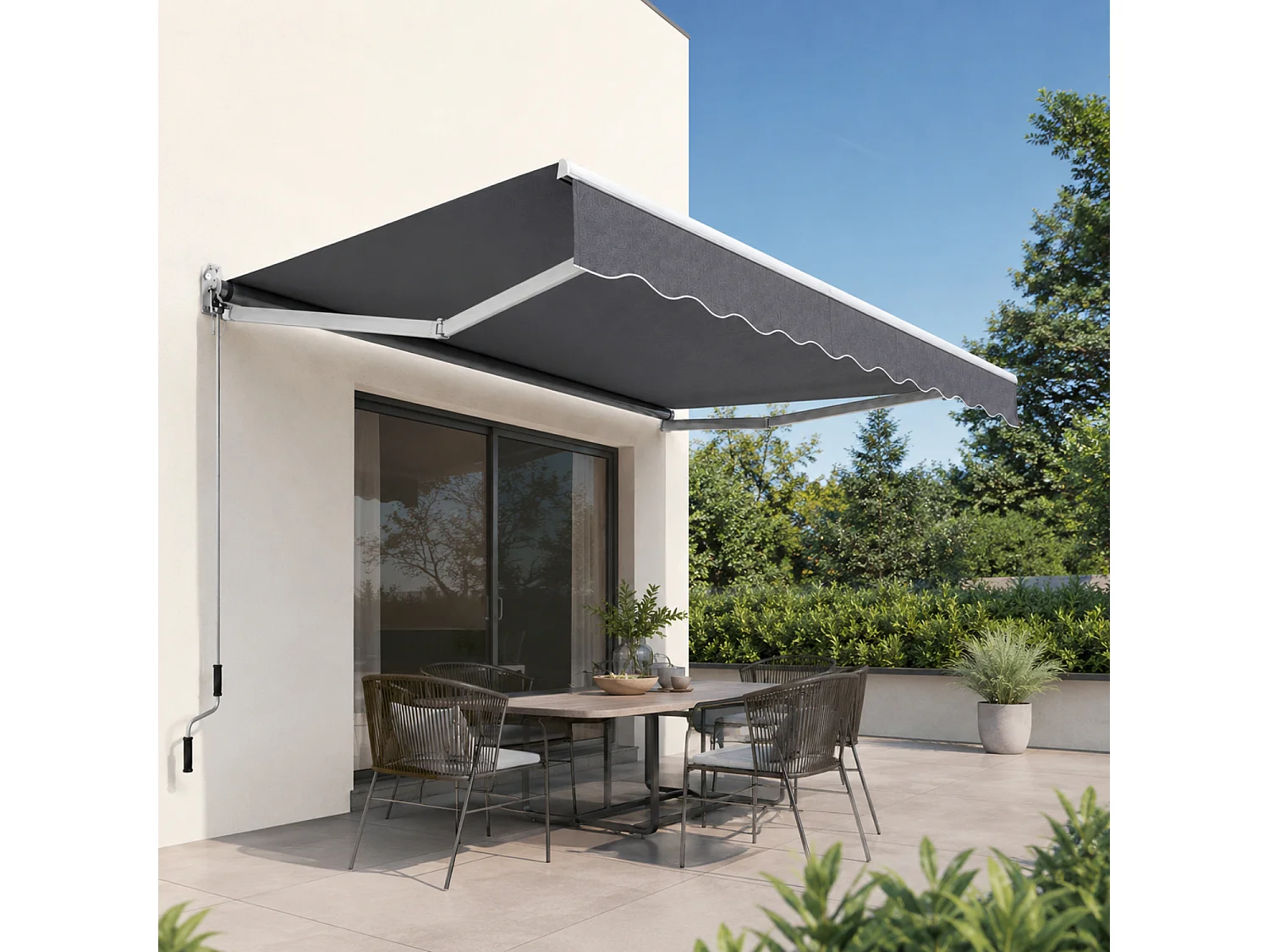 Tenda Da Sole A Manovella Con Inclinazione Regolabile Struttura In Alluminio Rinforzato Design Moderno Per Balcone Terrazza Veranda Giardino 295x250 Cm Grigio Scuro