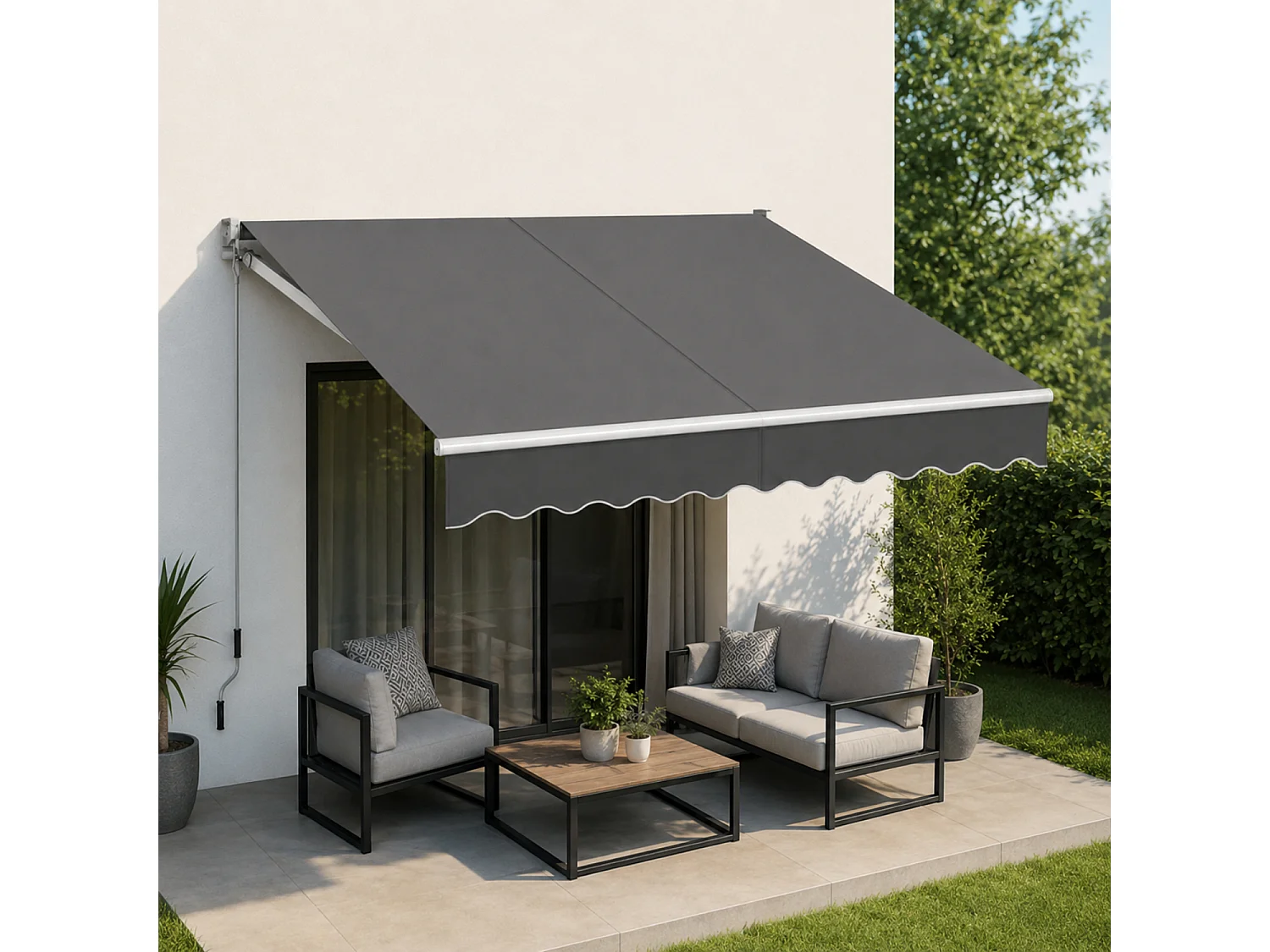 Tenda Da Sole A Manovella Con Inclinazione Regolabile Struttura In Alluminio Rinforzato Design Moderno Per Balcone Terrazza Veranda Giardino 295x250 Cm Grigio Scuro
